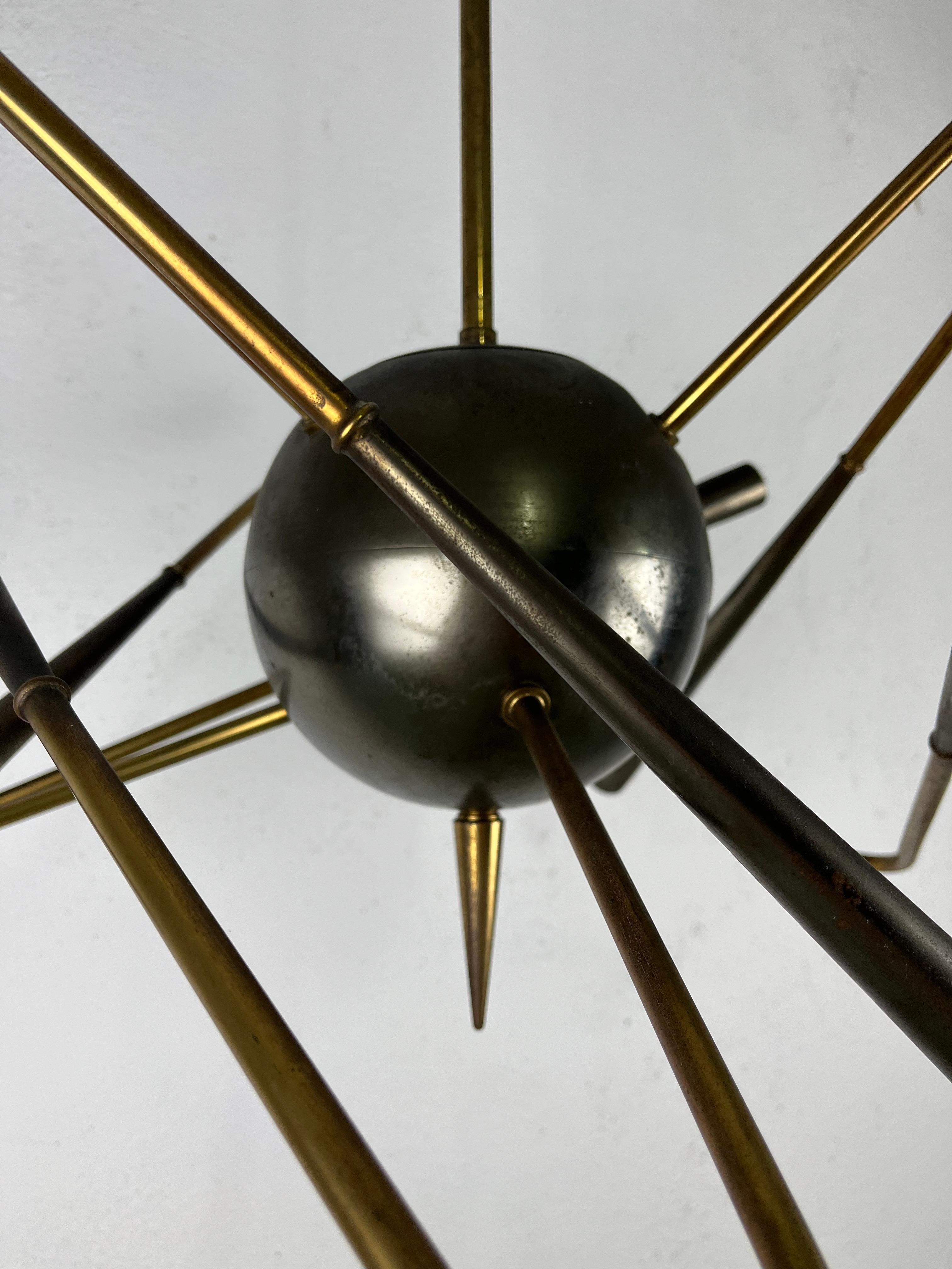 Lampadario sospensione Stilnovo Satellite ottone originale anni 50' 7
