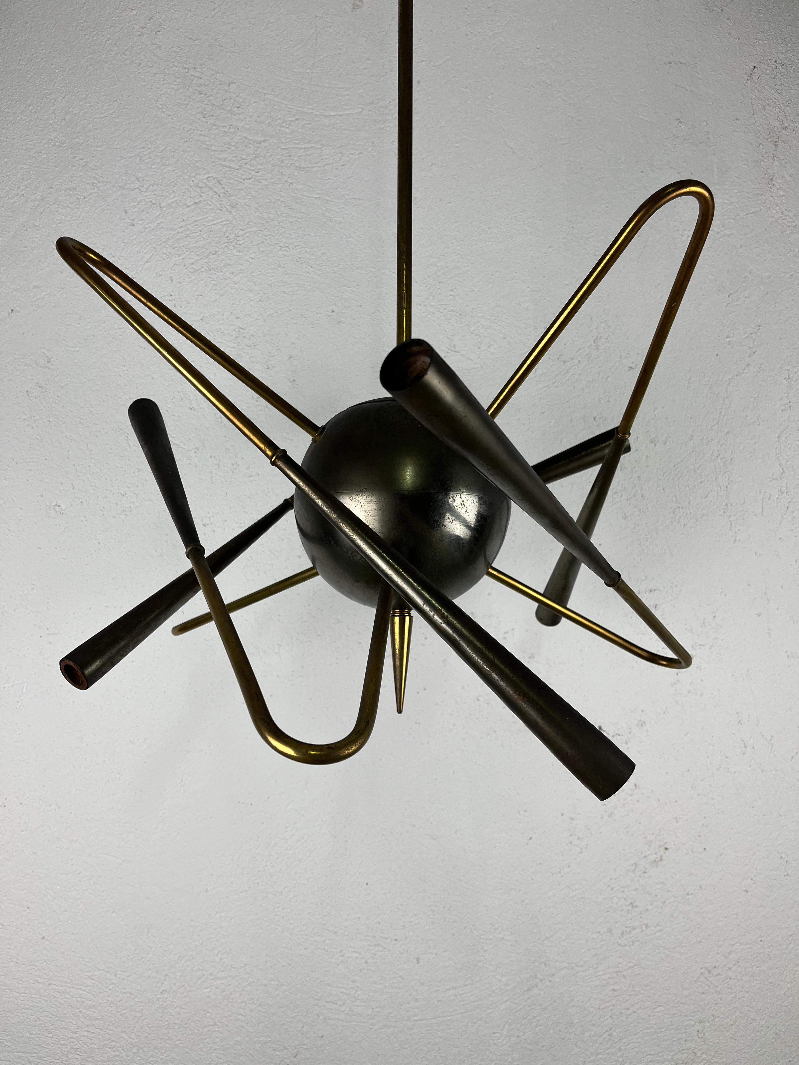 Lampadario sospensione Stilnovo Satellite ottone originale anni 50' 11