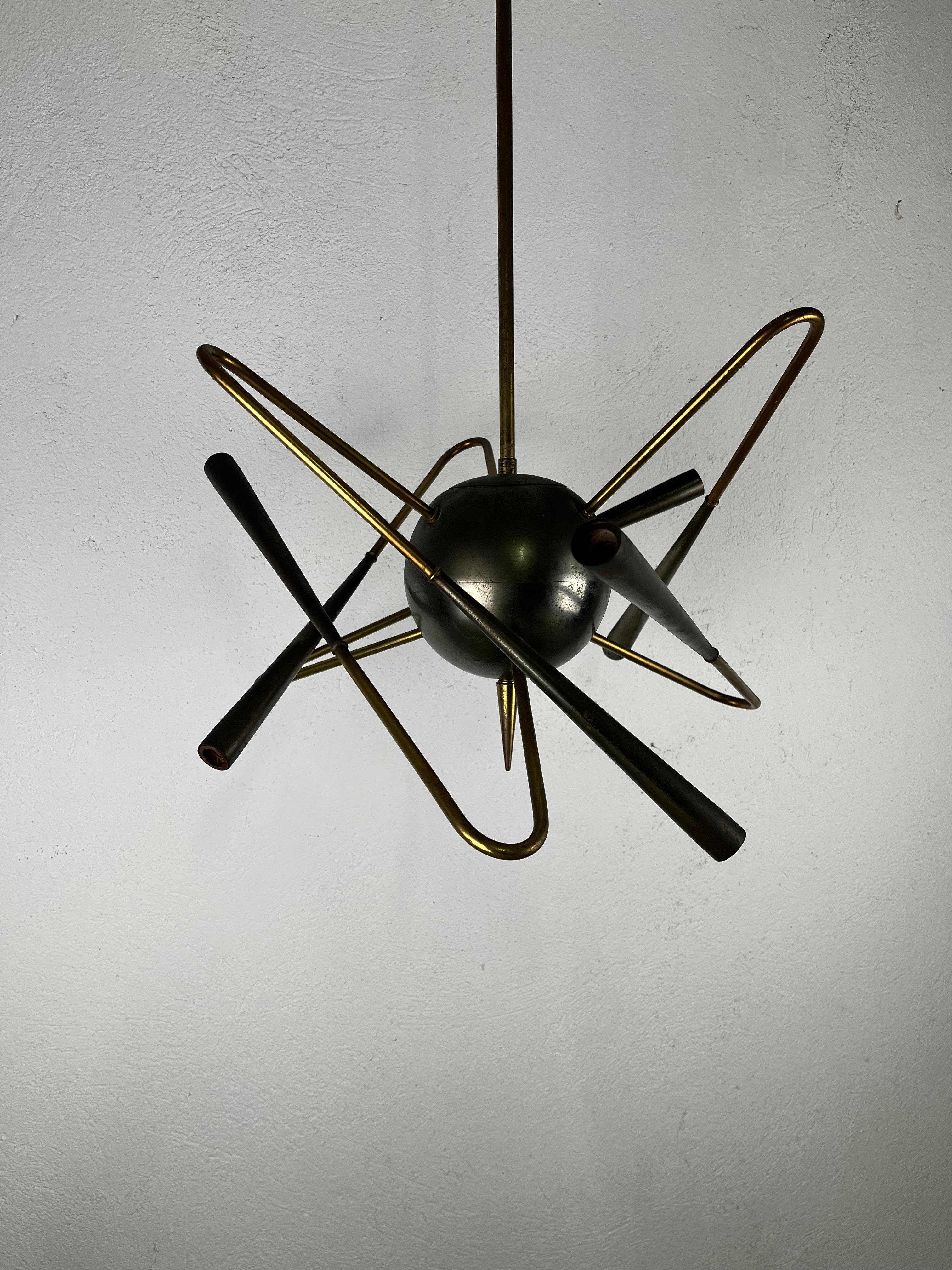 Lampadario sospensione Stilnovo Satellite ottone originale anni 50' 1