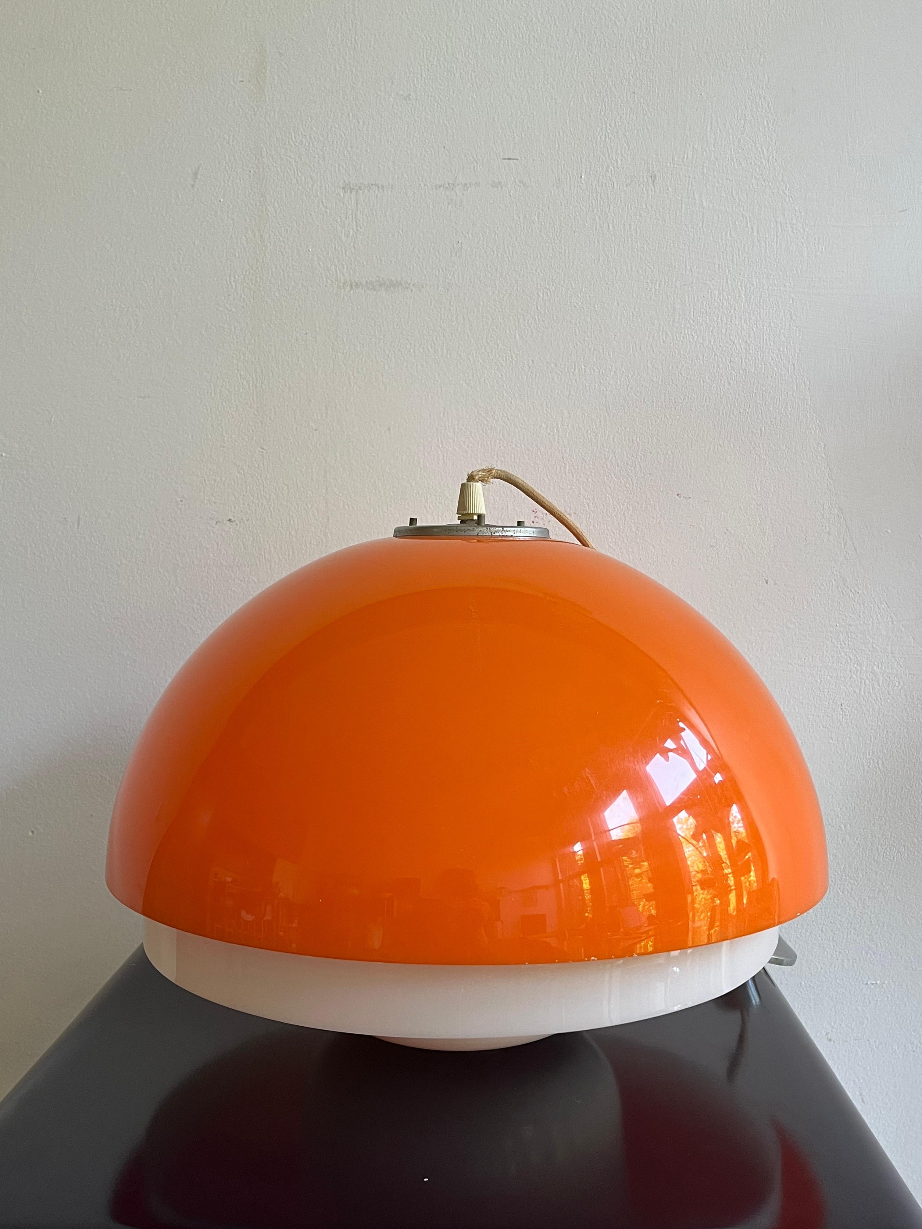 Mid-Century Modern Guzzini/Meblo 1970s orange plastic space age chandelier  For Sale