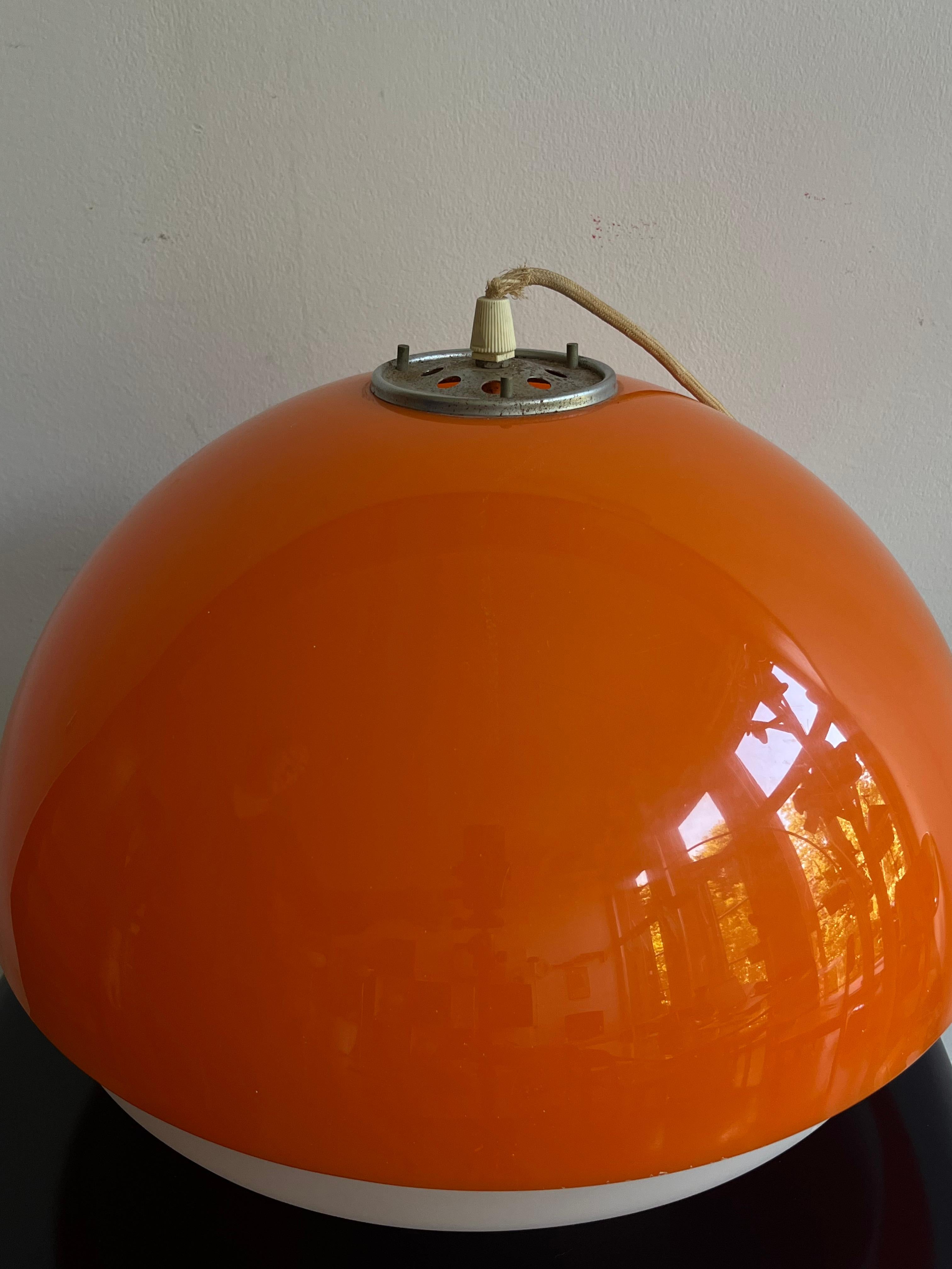 European Guzzini/Meblo 1970s orange plastic space age chandelier  For Sale