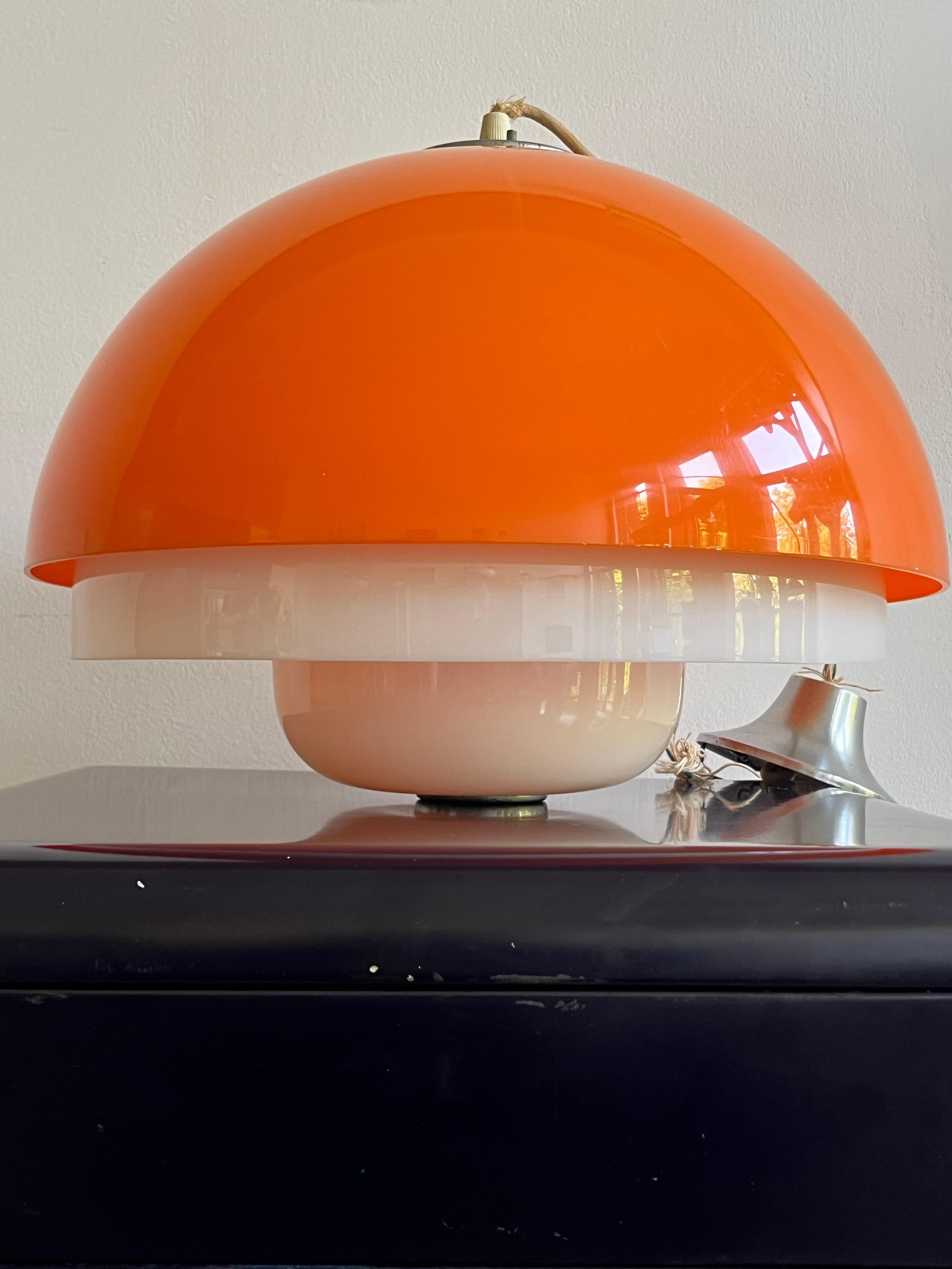 Late 20th Century Guzzini/Meblo 1970s orange plastic space age chandelier  For Sale