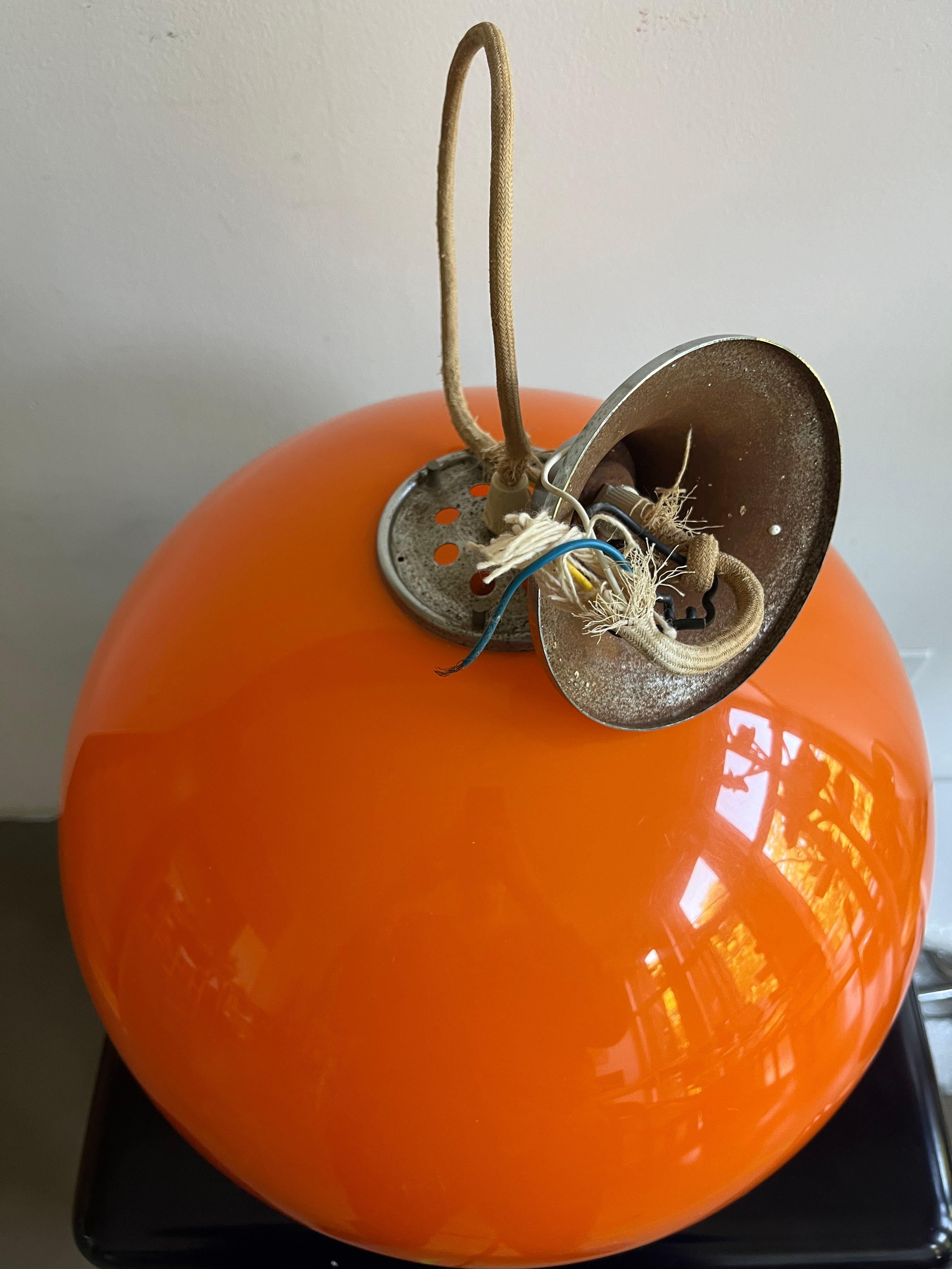 Guzzini/Meblo 1970s orange plastic space age chandelier  For Sale 1