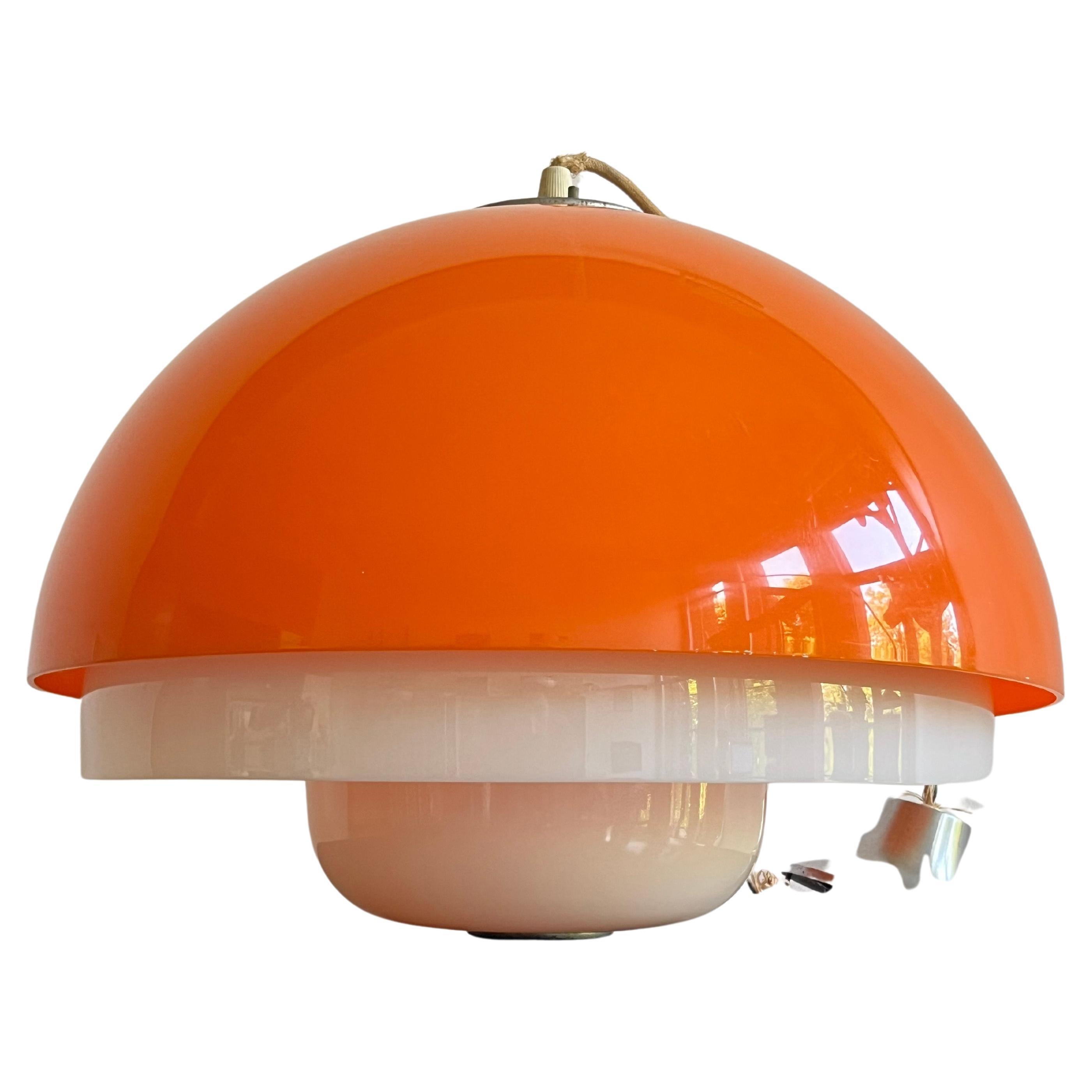 Guzzini/Meblo 1970s orange plastic space age chandelier  For Sale
