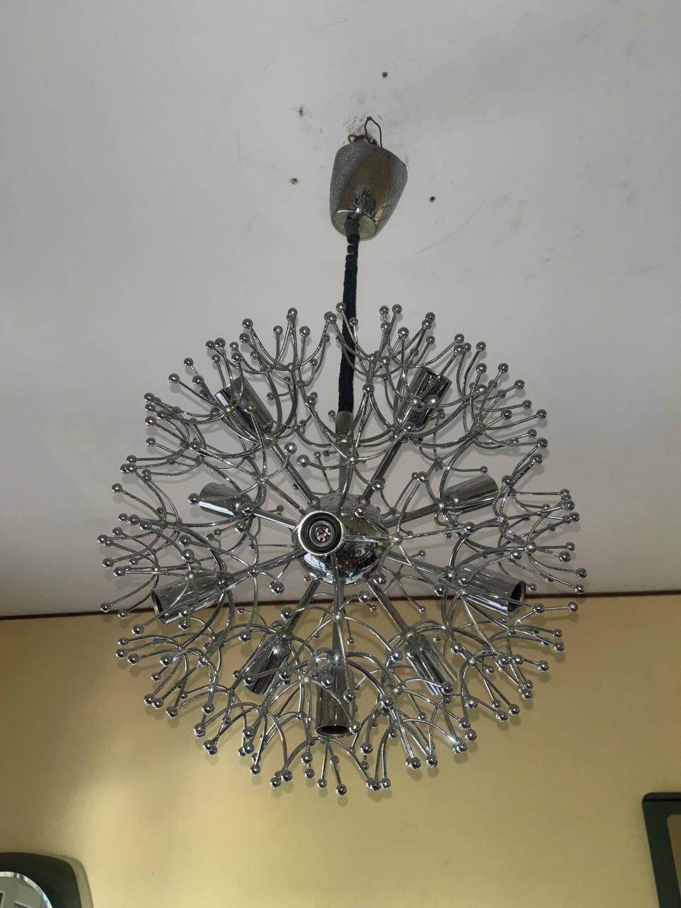 Lámpara de araña  Diente de león Sputnik by Gaetano Sciolari, 1970s Moderno de mediados de siglo en venta