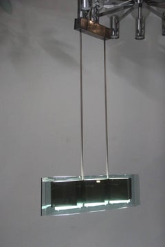 Stilnovo Modernistischer Kronleuchter aus Stahl und Glaslinsen Italien 1950er Jahre