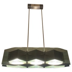Stilnovo Modernist Chandelier in Steel and Glass Lenses Italy 1950s