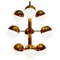 Stilnovo Brass and Opaline Chandelier mod. 1126