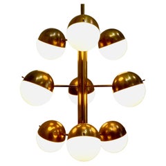 Retro Stilnovo Brass and Opaline Chandelier mod. 1126