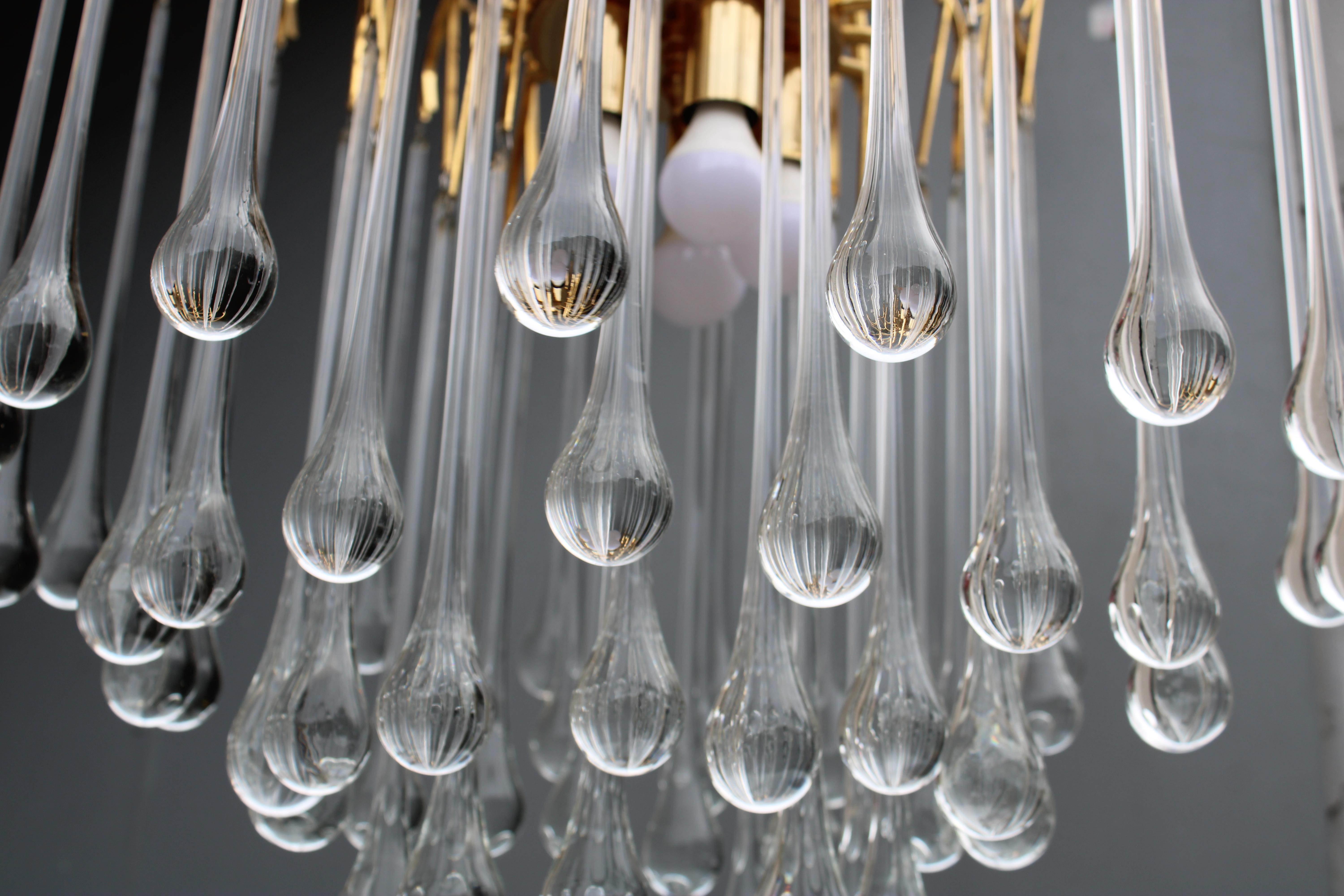 Lampadario struttura Ottone e Gocce in Vetro di Murano Venini 1970 in vendita 4