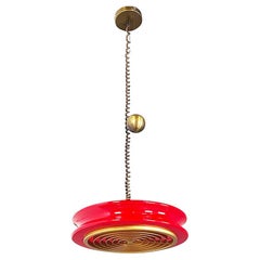 Lustre Orion allemand en verre rouge et laiton, Schwarz & Staff, Staff Leuchen années 1960