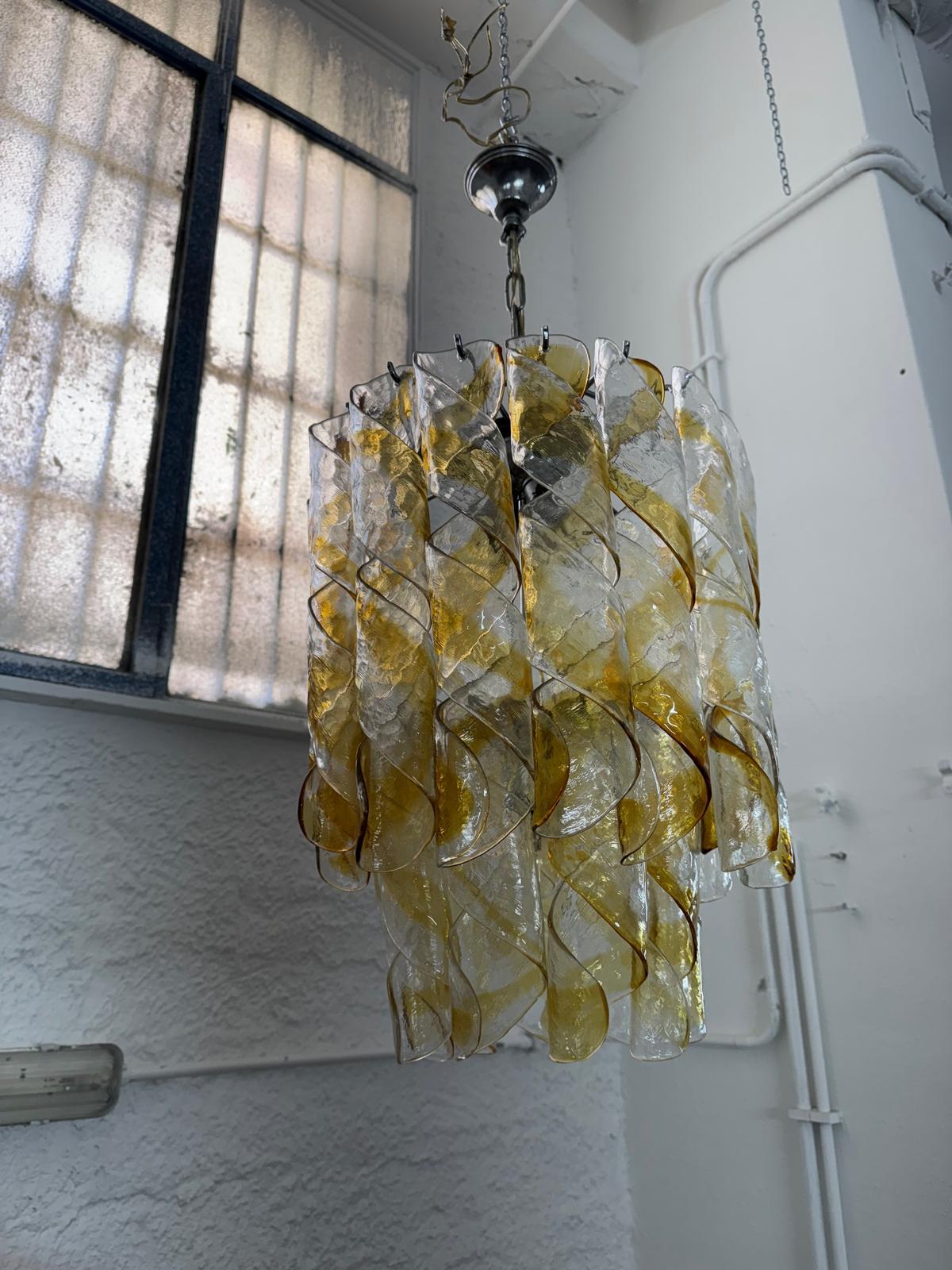 Italian Vintage Murano glass Torciglioni chandelier by  Mazzega, Italy, 1970s For Sale