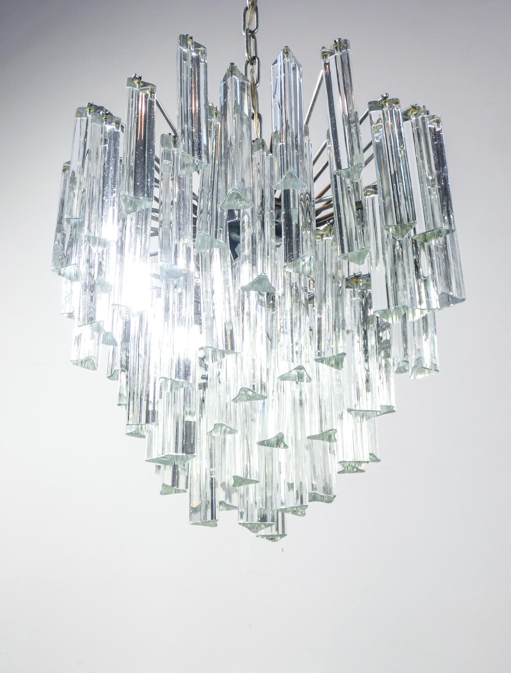 Metallo Lampadario Trilobo design Paolo VENINI in vetro di Murano. Italia, Anni 70 in vendita