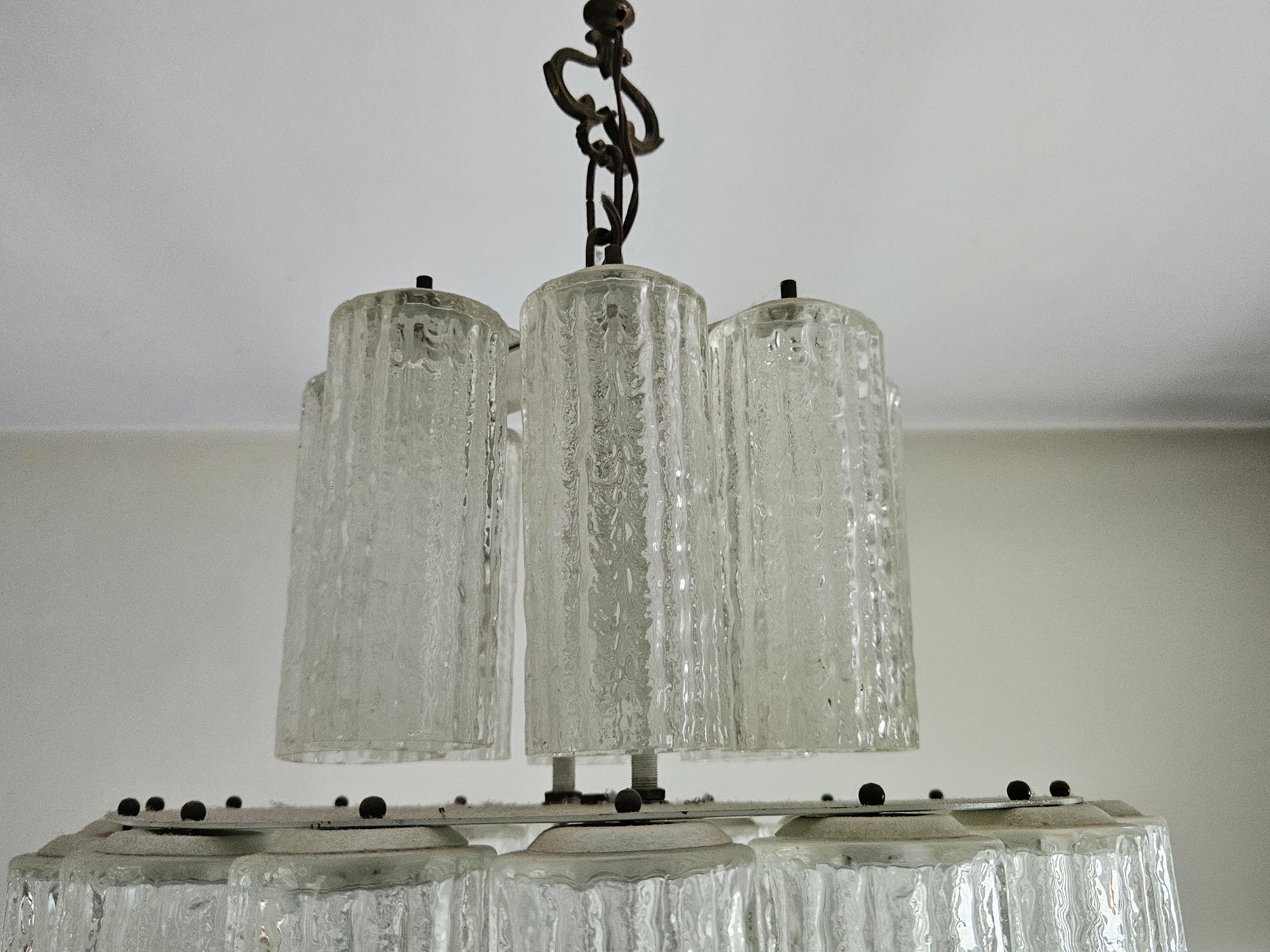 Italian 1970s Murano glass tubular chandelier For Sale