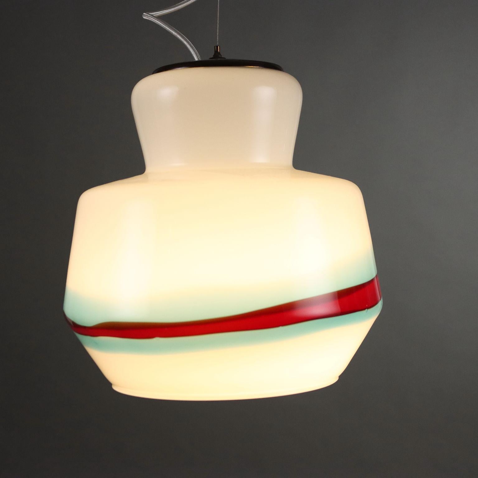 Italian Lampadario un vetro soffiato bianco Anni 60 in vendita