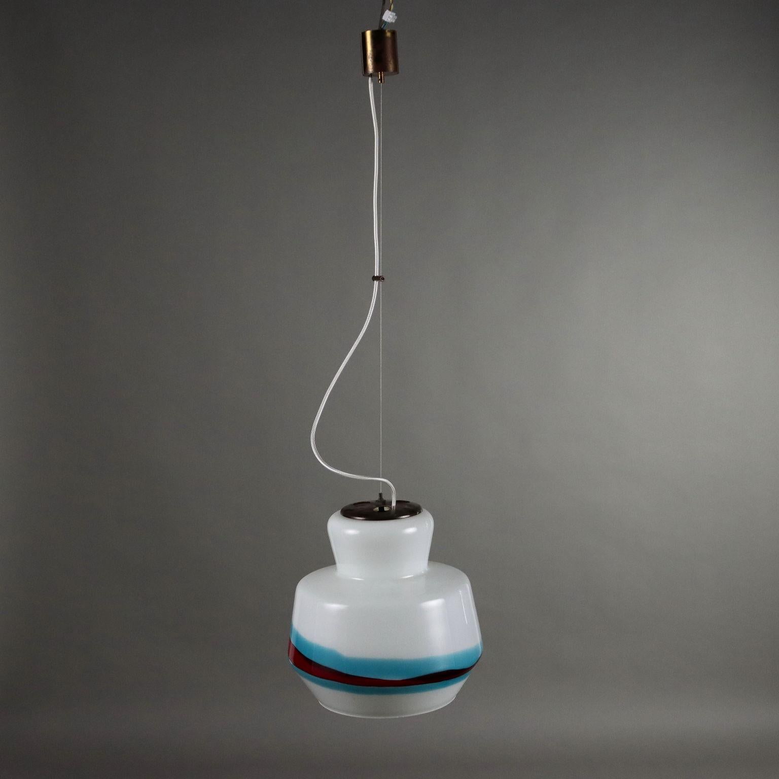 Lampadario un vetro soffiato bianco Anni 60 in vendita 1