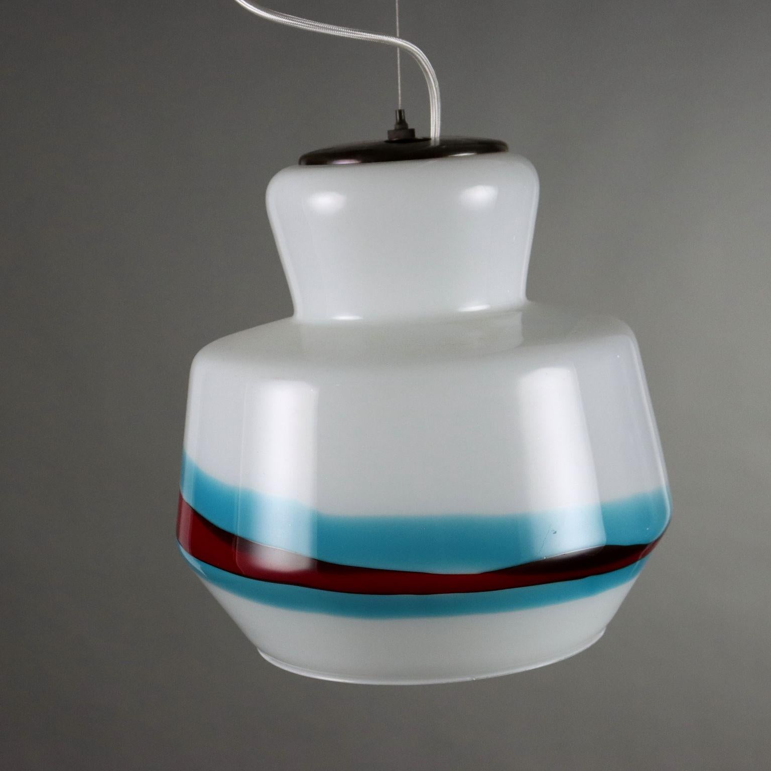 Lampadario un vetro soffiato bianco Anni 60 in vendita 2