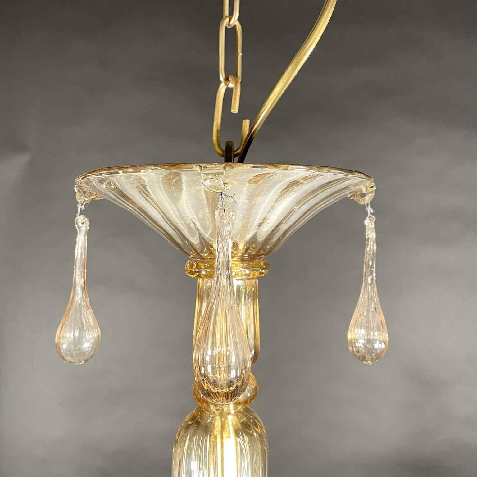 Fired 1920 Venetian Glass Murano Glass Chandelier Amber Color Smoked with Six Arms For Sale