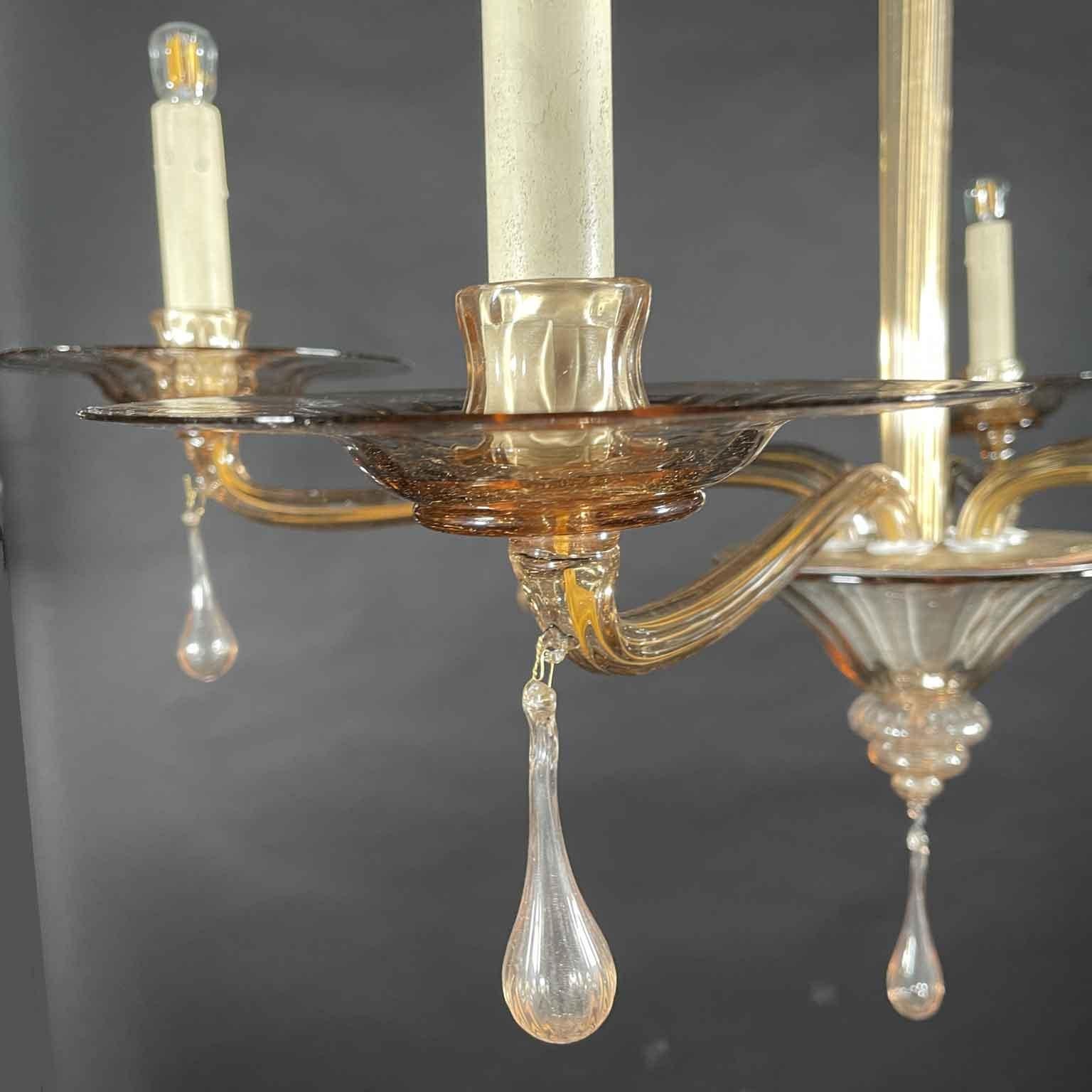 1920 Venetian Glass Murano Glass Chandelier Amber Color Smoked with Six Arms In Good Condition For Sale In Milan, IT
