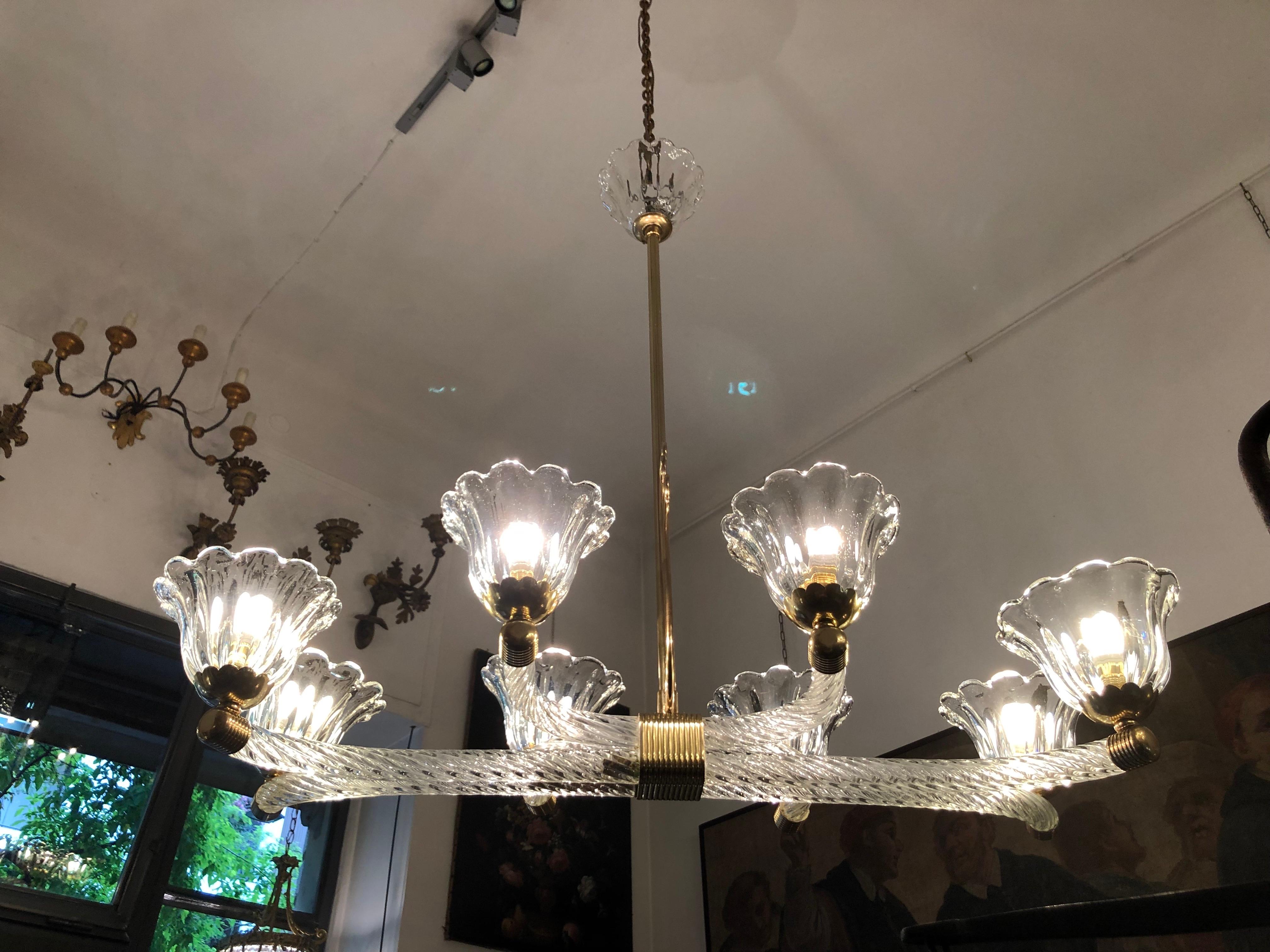 Lampadario Veneziano Barovier a Otto Luci in Vetro di Murano Art Deco XX Secolo in vendita 2