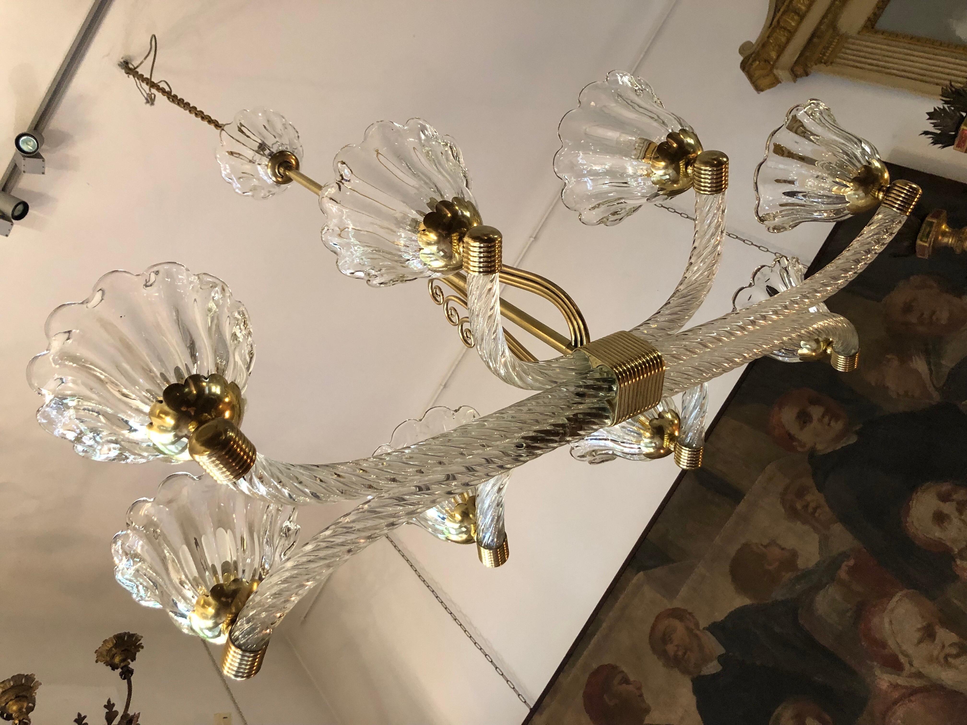 Lampadario Veneziano Barovier a Otto Luci in Vetro di Murano Art Deco XX Secolo in vendita 5
