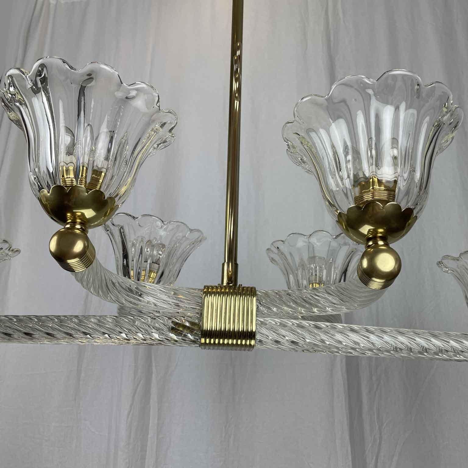 Lampadario Veneziano Barovier a Otto Luci in Vetro di Murano Art Deco XX Secolo in vendita 6