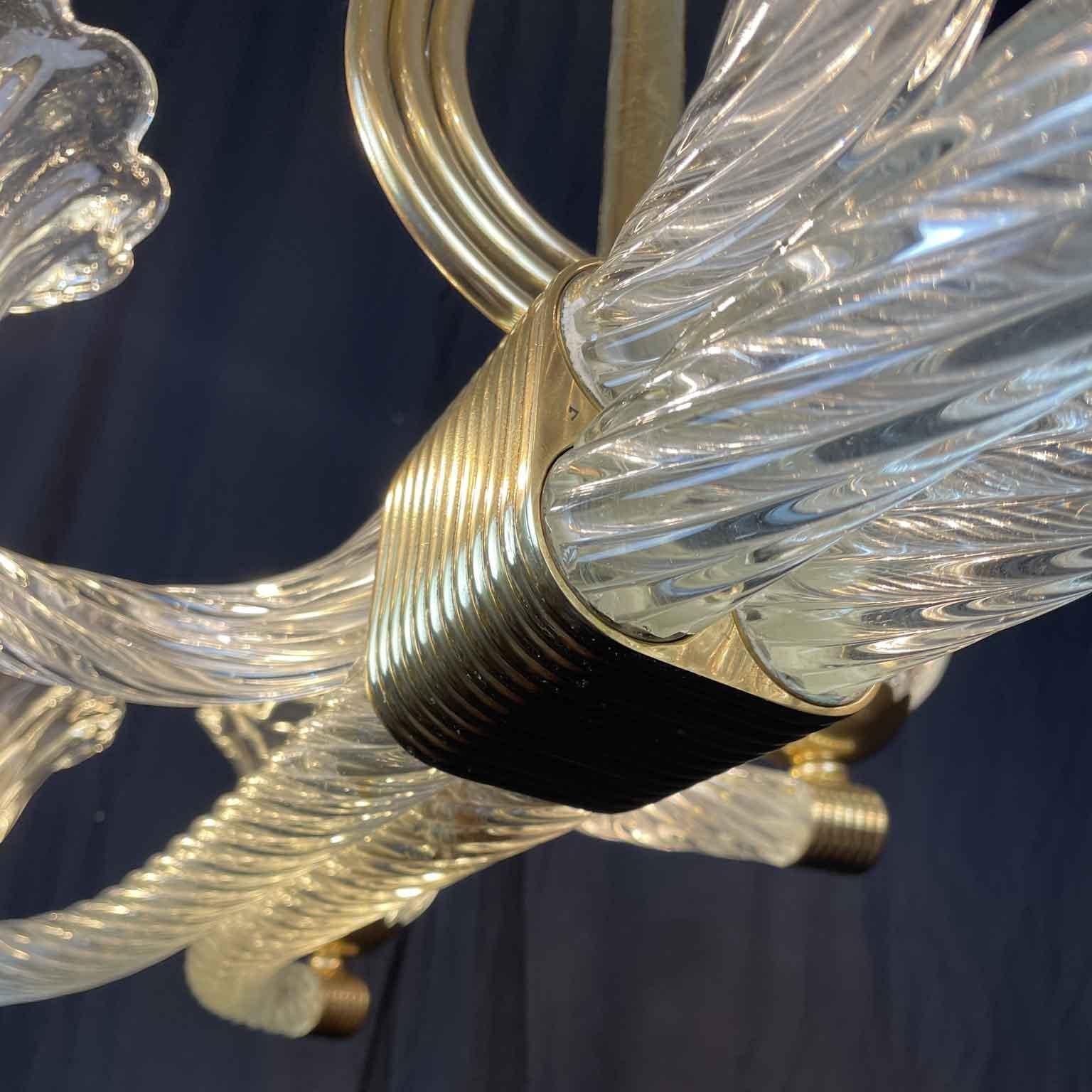 Lampadario Veneziano Barovier a Otto Luci in Vetro di Murano Art Deco XX Secolo in vendita 7