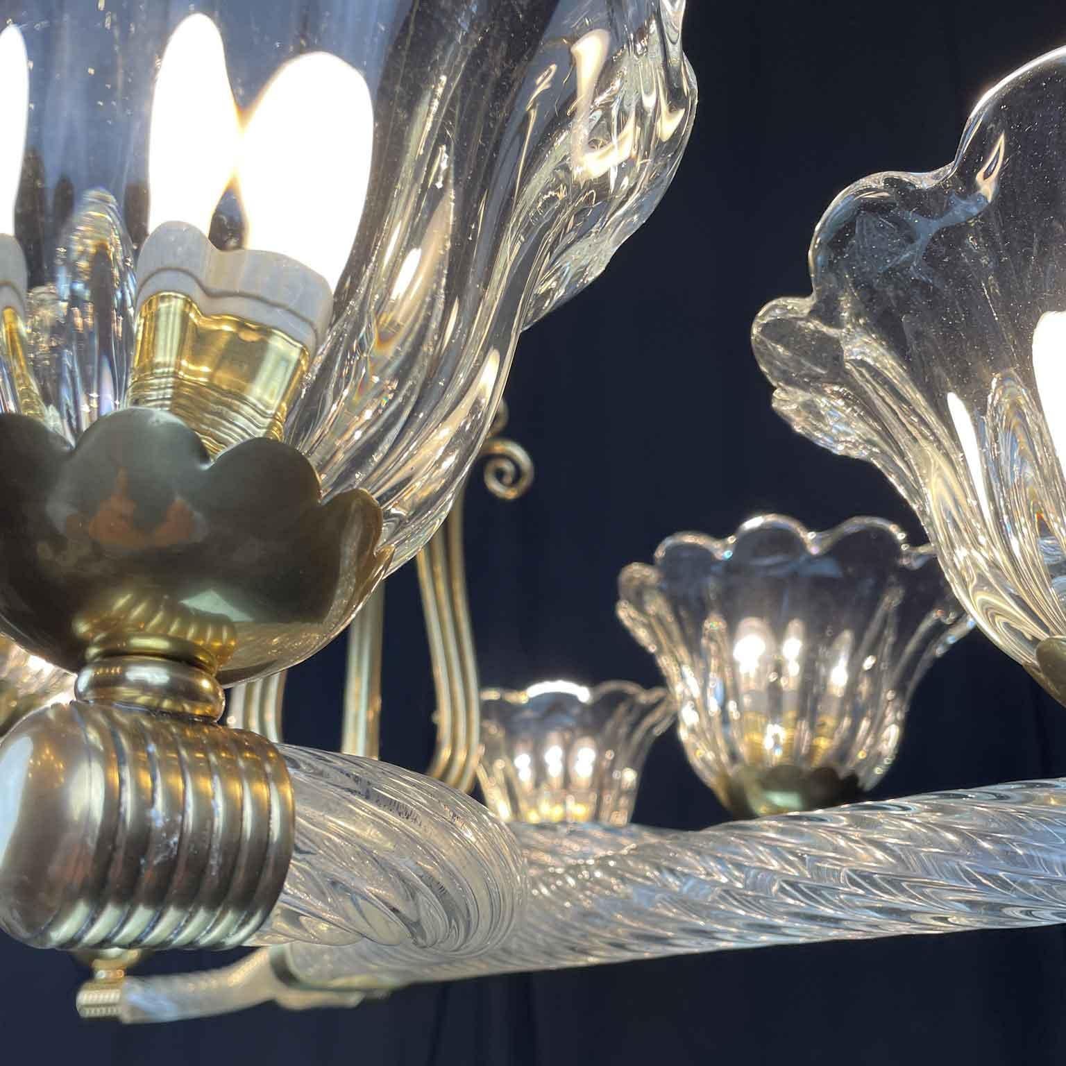 Art Déco Lampadario Veneziano Barovier a Otto Luci in Vetro di Murano Art Deco XX Secolo in vendita