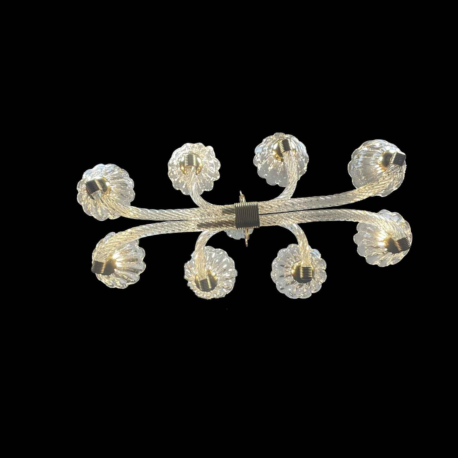 Italiano Lampadario Veneziano Barovier a Otto Luci in Vetro di Murano Art Deco XX Secolo in vendita