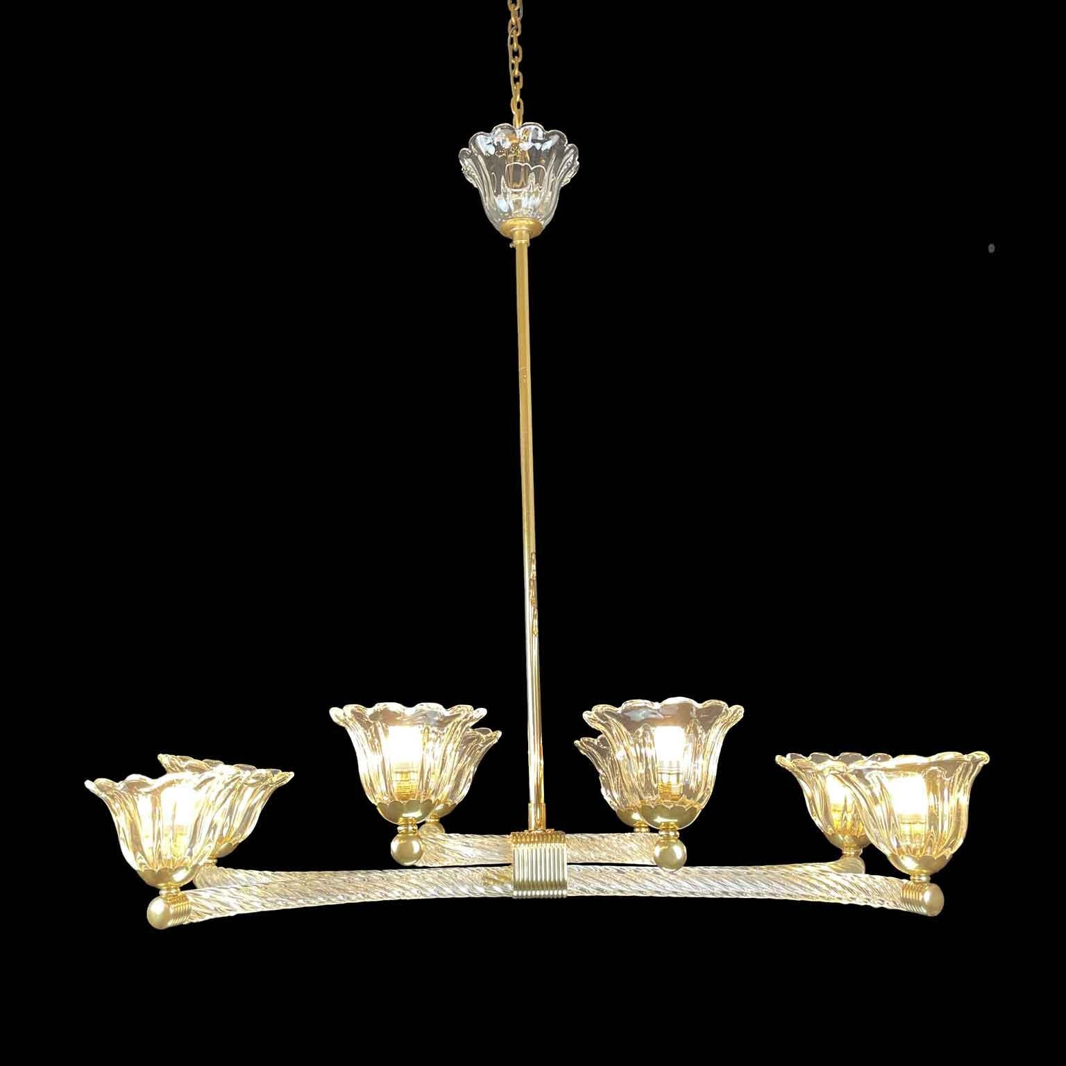 Fatto a mano Lampadario Veneziano Barovier a Otto Luci in Vetro di Murano Art Deco XX Secolo in vendita