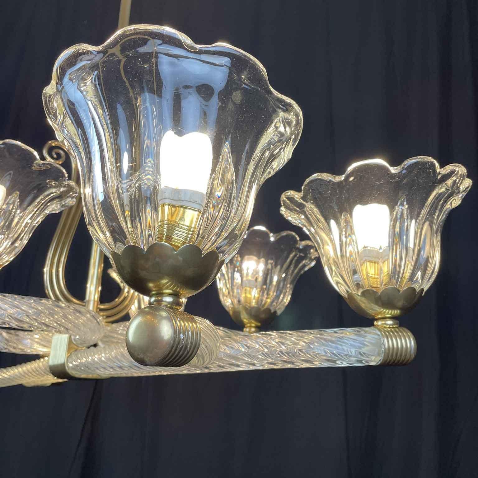 Lampadario Veneziano Barovier a Otto Luci in Vetro di Murano Art Deco XX Secolo In condizioni buone in vendita a Milano, MI