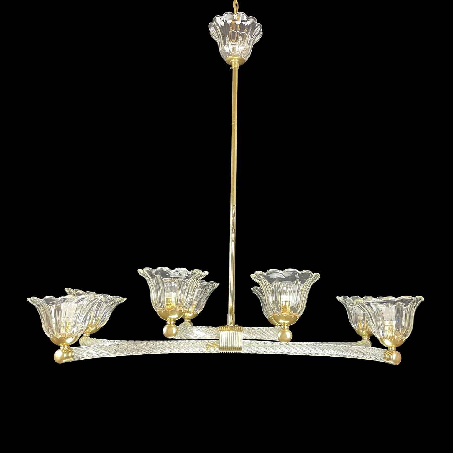 XX secolo Lampadario Veneziano Barovier a Otto Luci in Vetro di Murano Art Deco XX Secolo in vendita