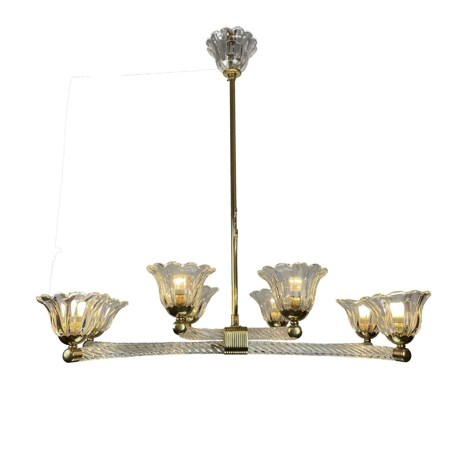 Lampadario Veneziano Barovier a Otto Luci in Vetro di Murano Art Deco XX Secolo in vendita 1