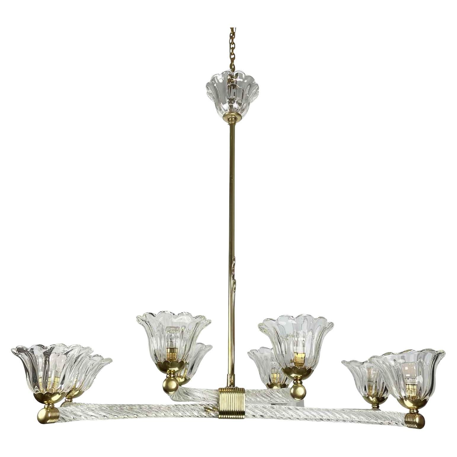 Lampadario Veneziano Barovier a Otto Luci in Vetro di Murano Art Deco XX Secolo in vendita