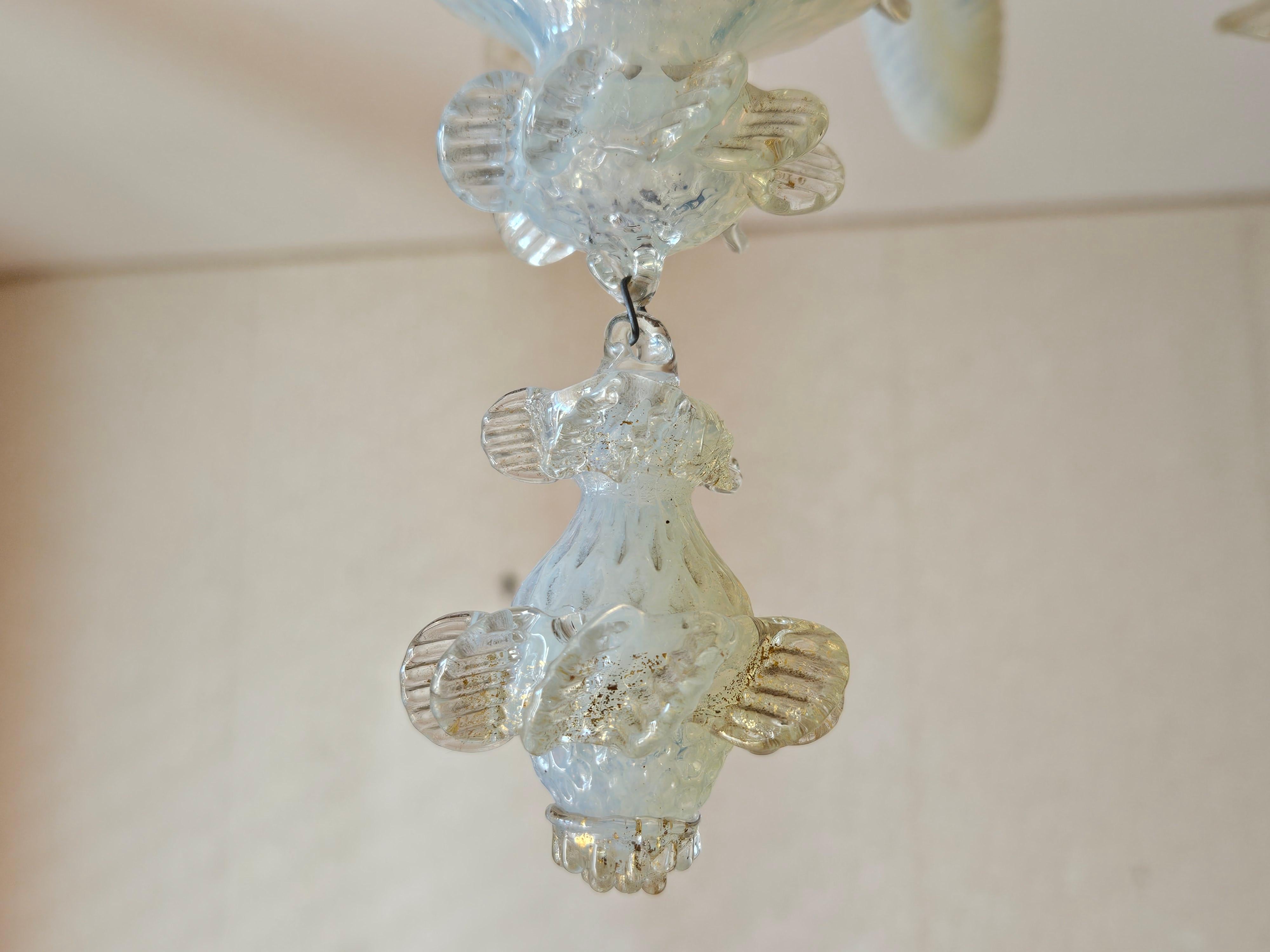 Venetian Murano glass chandelier decorated with flowers and with six points of light For Sale 8