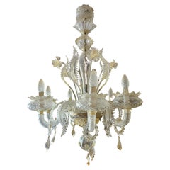 Vintage Venetian chandelier in transparent and shaded Murano glass 1970s