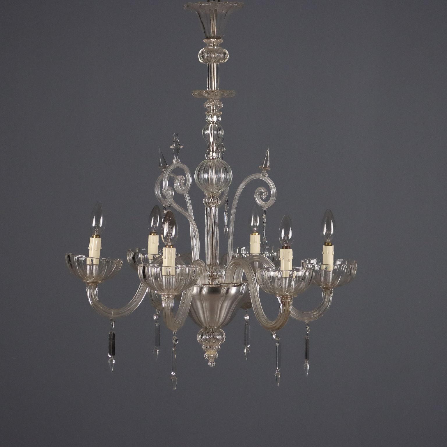 Lampadario Veneziano in Vetro soffiato trasparente Murano Fine XIX Secolo For Sale 3