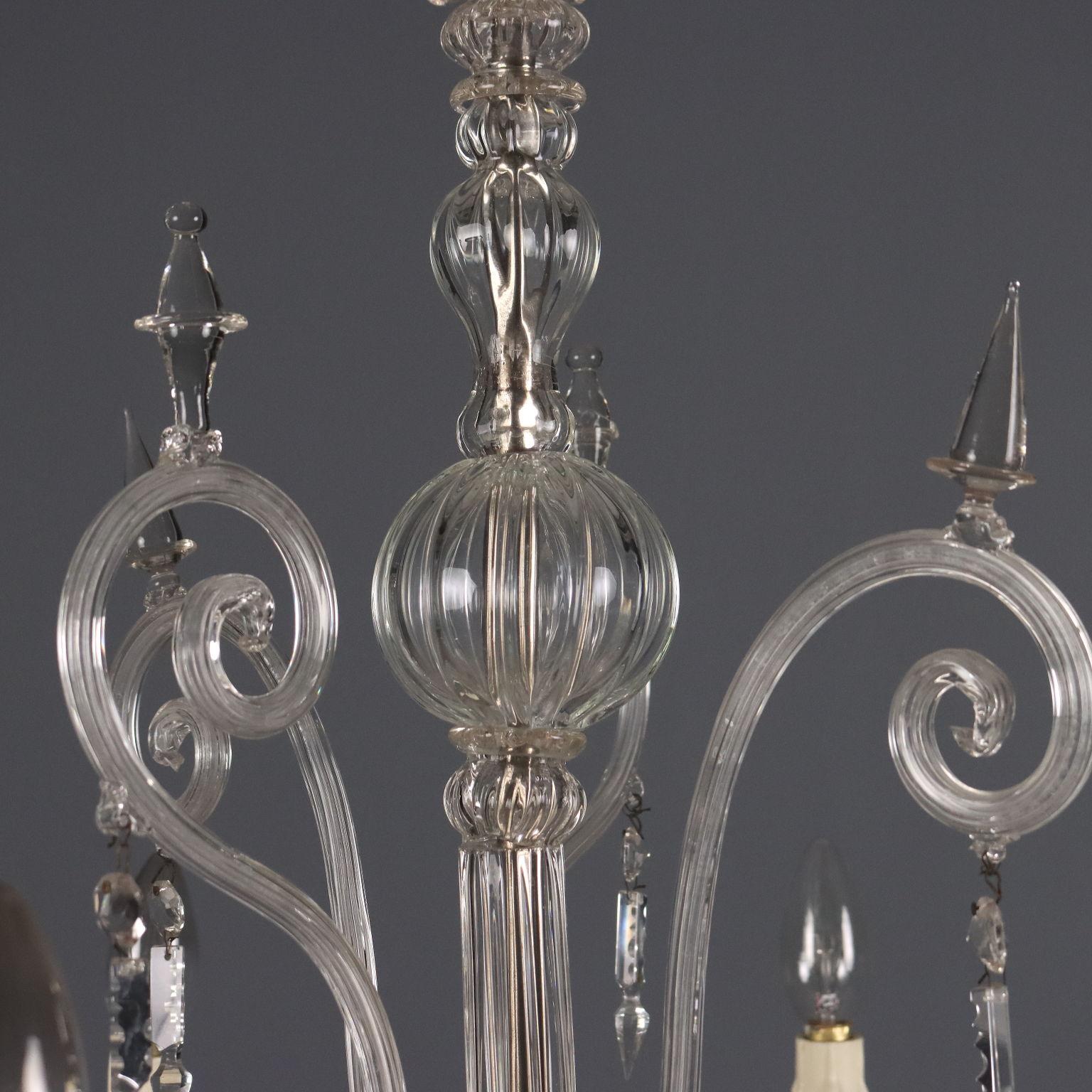 Lampadario Veneziano in Vetro soffiato trasparente Murano Fine XIX Secolo For Sale 4