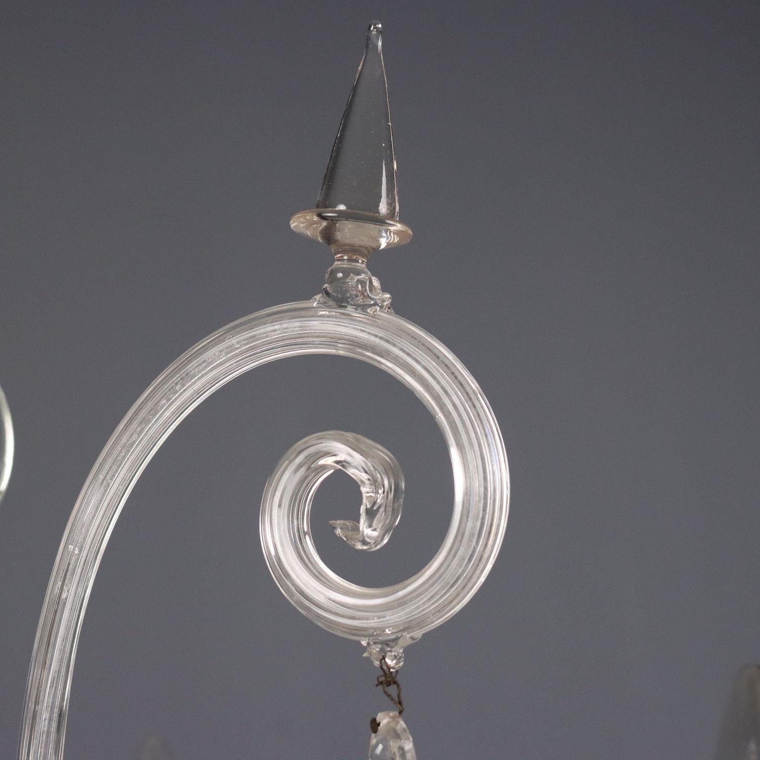 Lampadario Veneziano in Vetro soffiato trasparente Murano Fine XIX Secolo For Sale 6