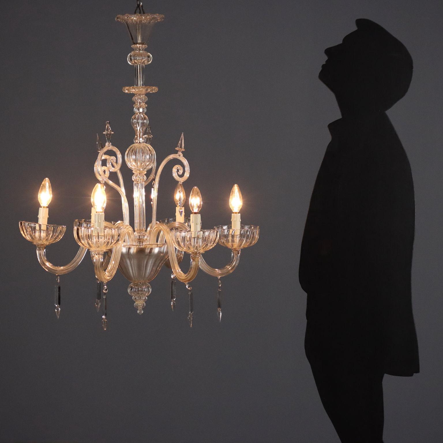 Other Lampadario Veneziano in Vetro soffiato trasparente Murano Fine XIX Secolo For Sale