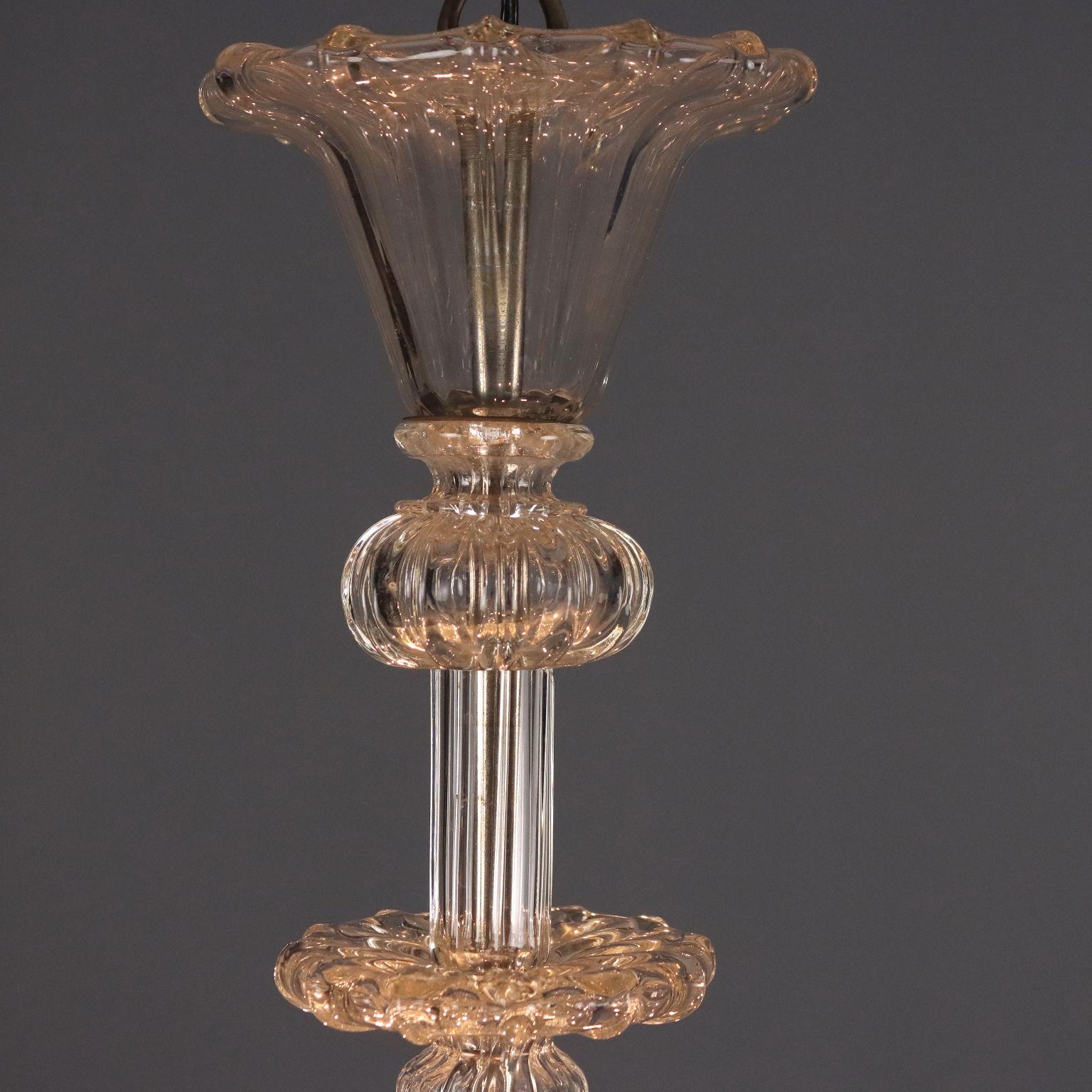 Italian Lampadario Veneziano in Vetro soffiato trasparente Murano Fine XIX Secolo For Sale
