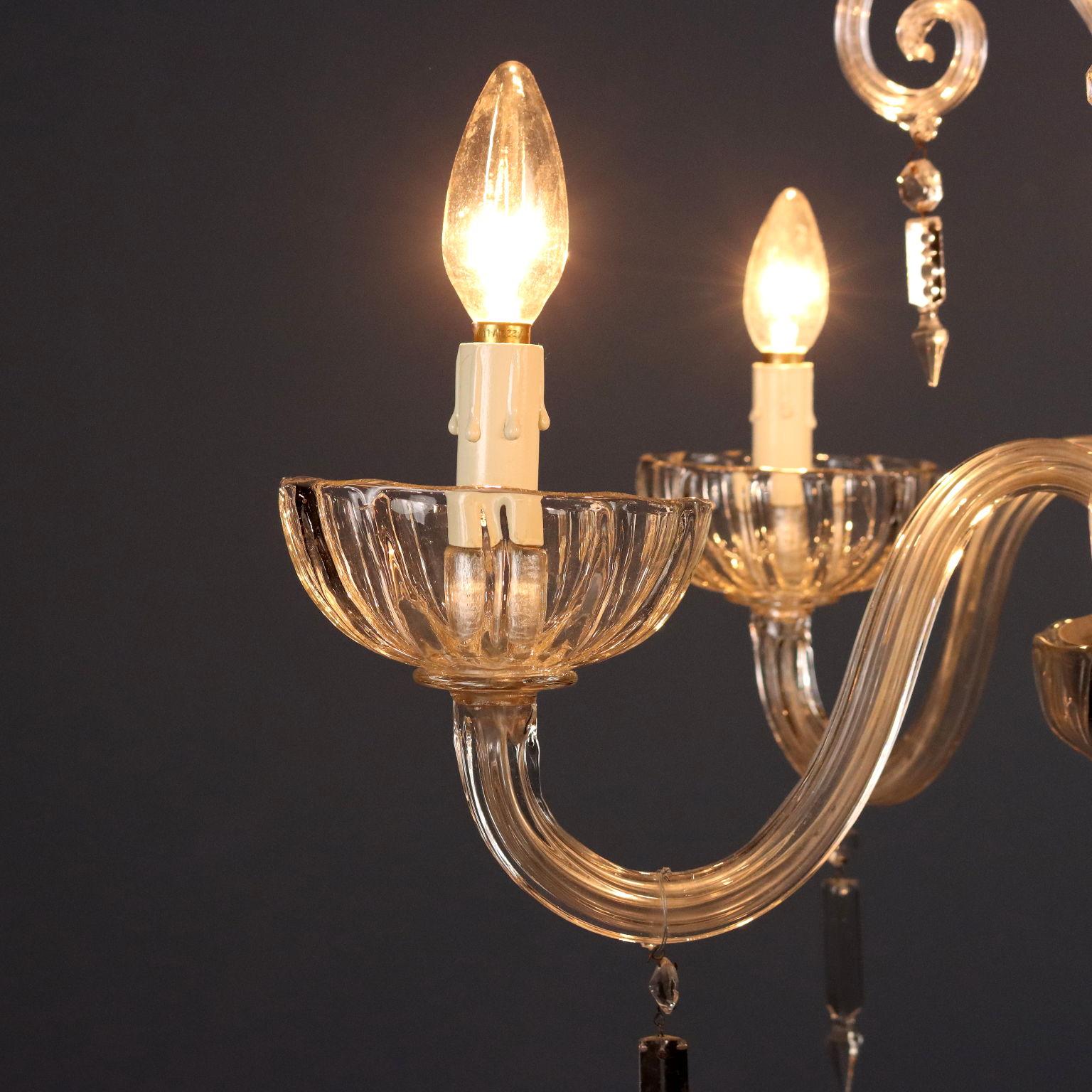 19th Century Lampadario Veneziano in Vetro soffiato trasparente Murano Fine XIX Secolo For Sale