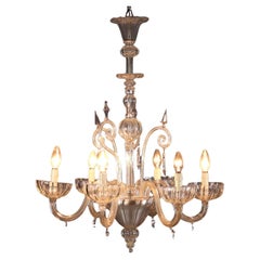 Lampadario Veneziano in Vetro soffiato trasparente Murano Fine XIX Secolo
