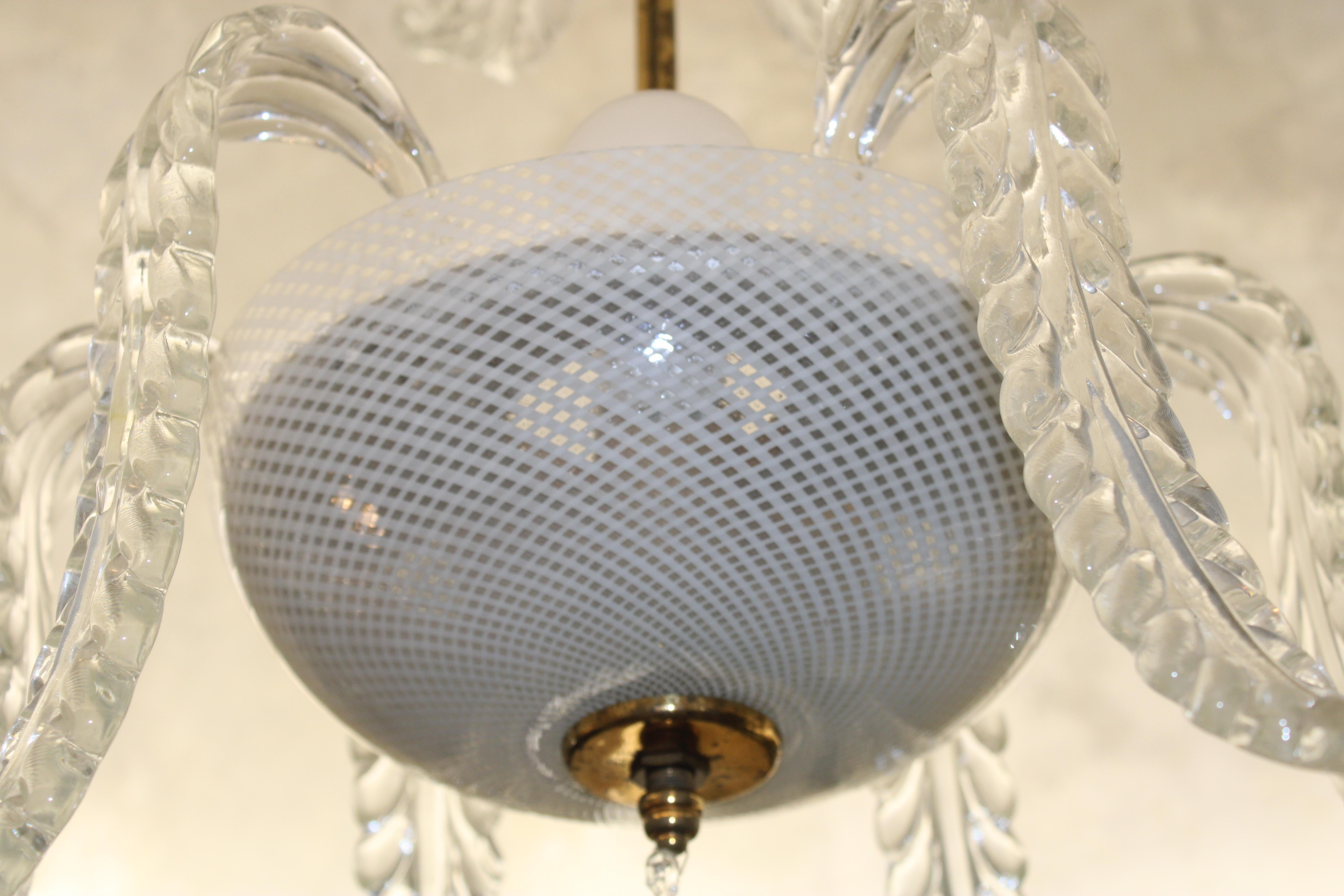 Lampadario Venini a cascata  1950 In vetro di Muranno Reticello e Ottone in vendita 5