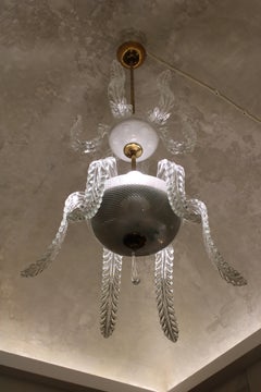 Venini waterfall chandelier  1950 In Muranno Reticello Glass and Brass