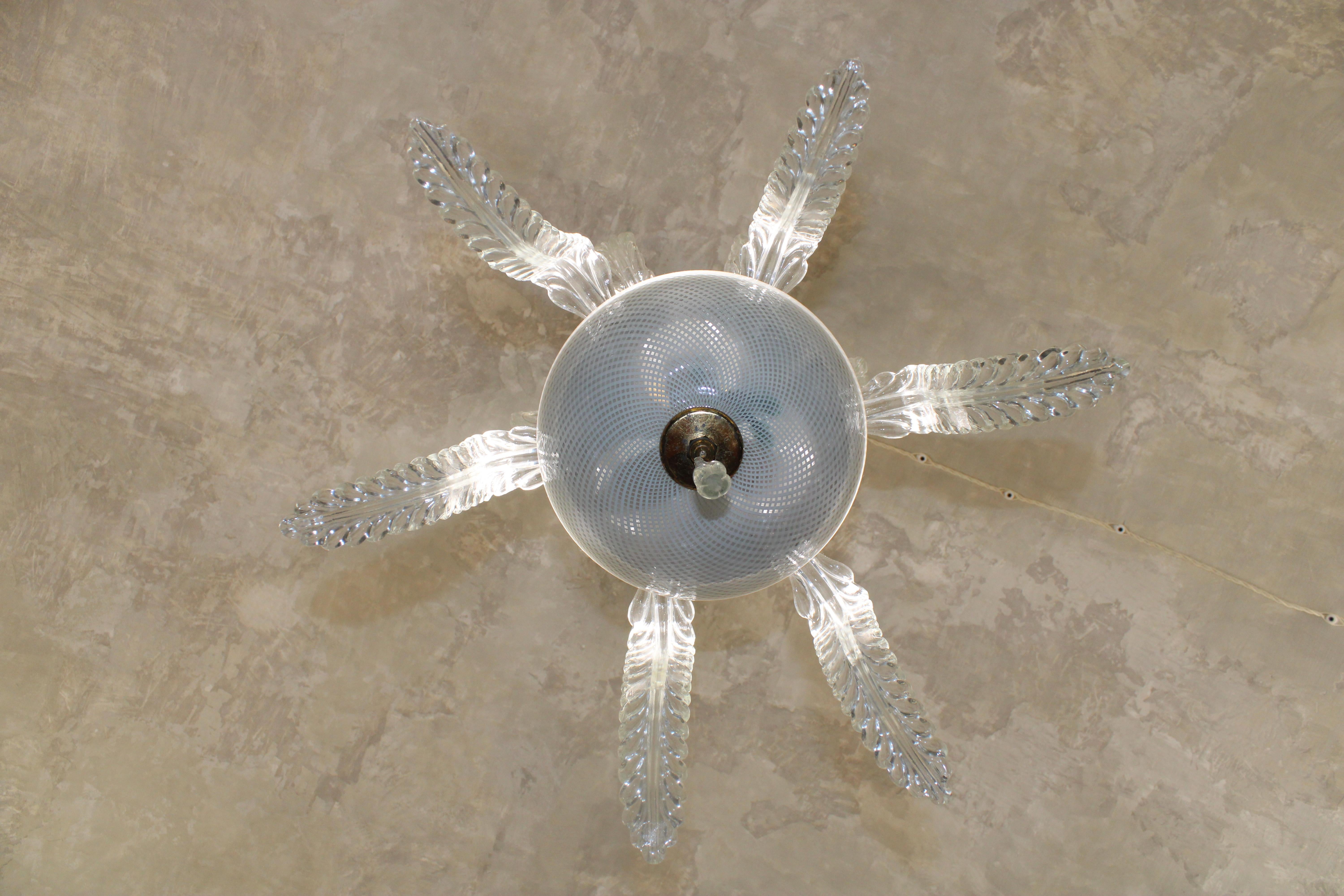 Mid-Century moderno Lampadario Venini a cascata  1950 In vetro di Muranno Reticello e Ottone in vendita