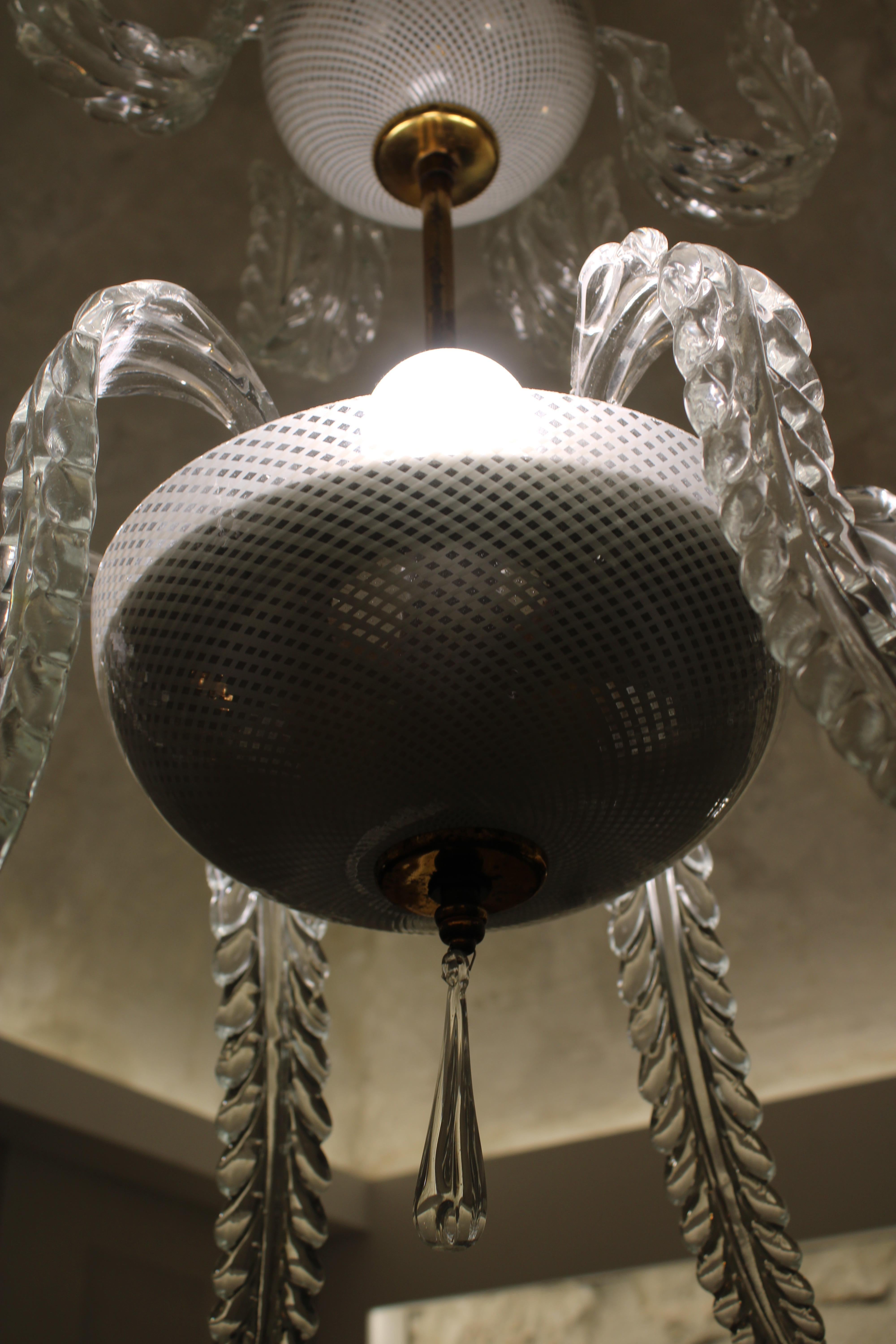 Lampadario Venini a cascata  1950 In vetro di Muranno Reticello e Ottone In condizioni buone in vendita a Palermo, Sicily