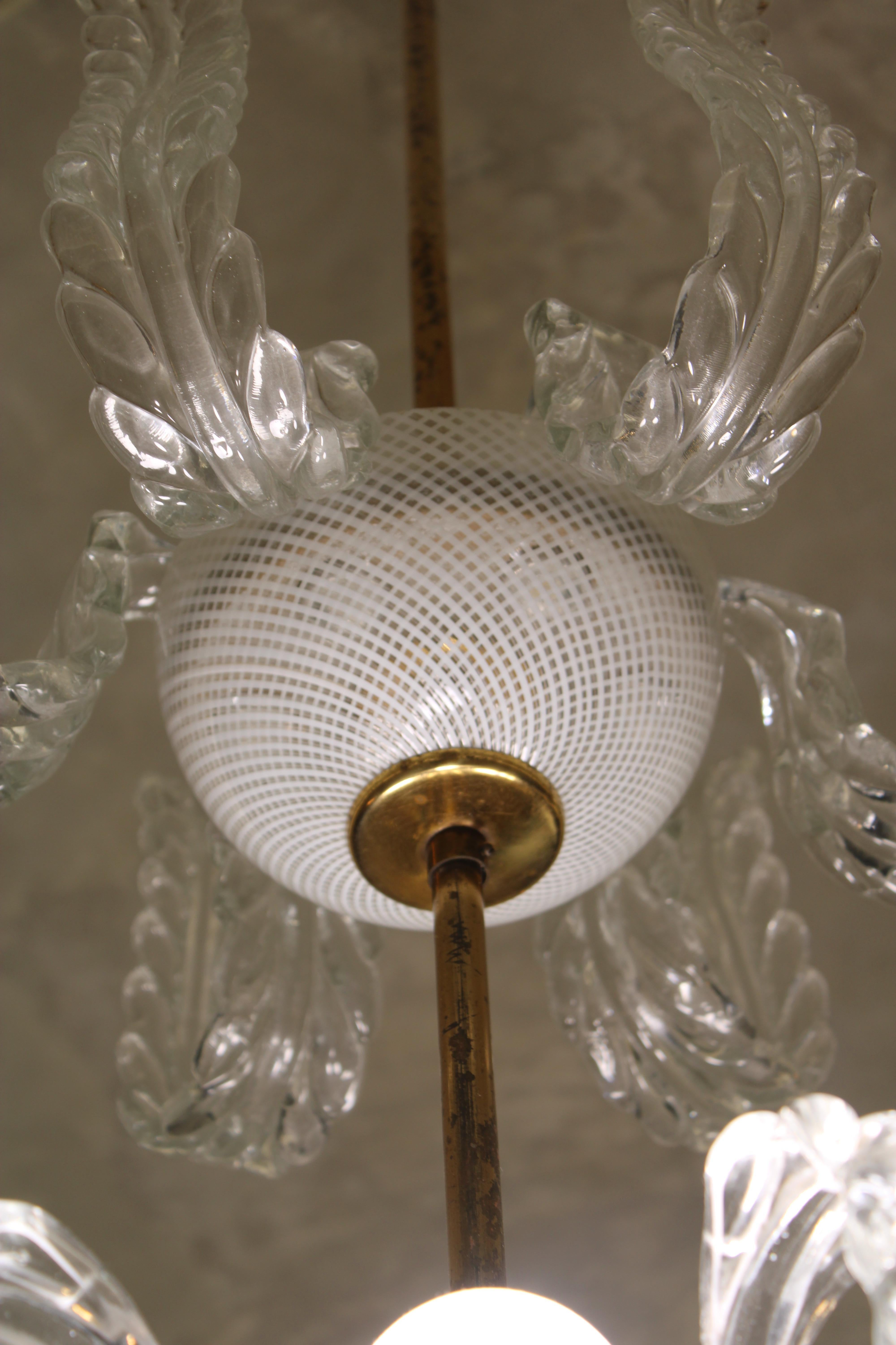 Mid-20th Century Lampadario Venini a cascata  1950 In vetro di Muranno Reticello e Ottone in vendita