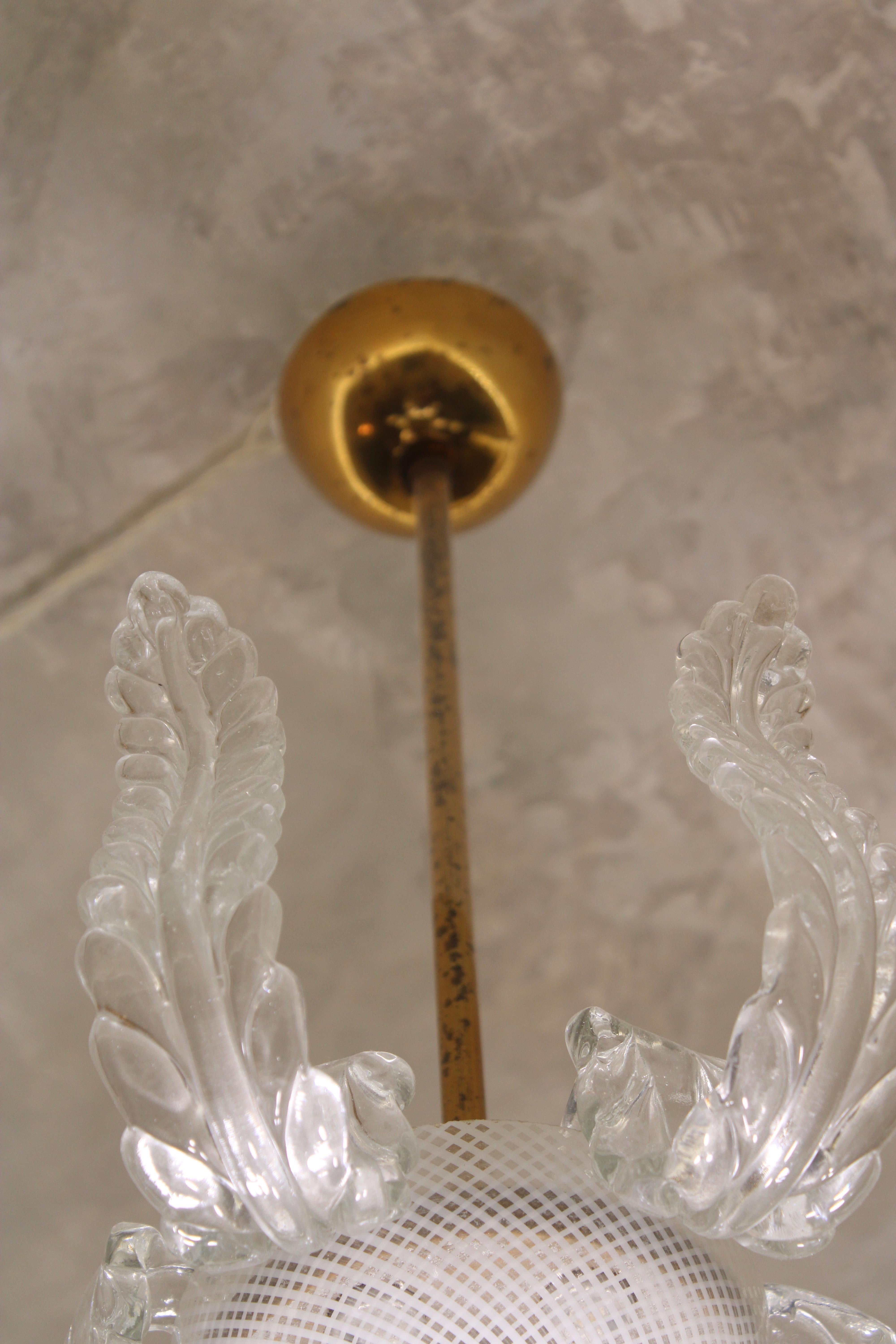 Lampadario Venini a cascata  1950 In vetro di Muranno Reticello e Ottone in vendita 1