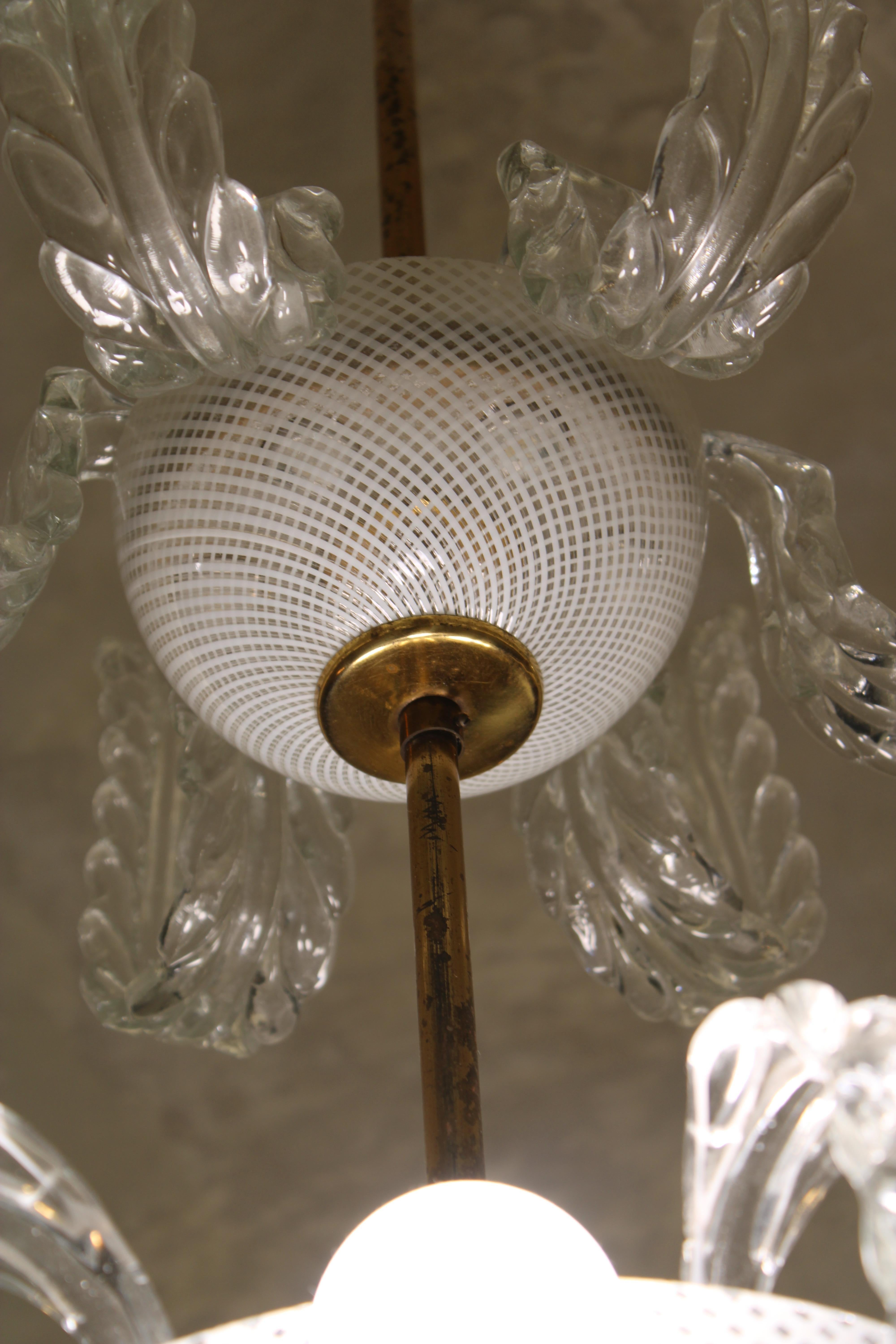 Lampadario Venini a cascata  1950 In vetro di Muranno Reticello e Ottone in vendita 2